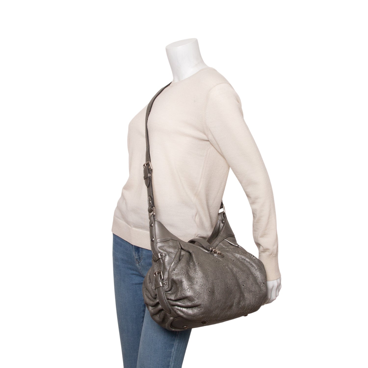 Louis Vuitton Metallic Silver Monogram Mahina Leather XS Hobo