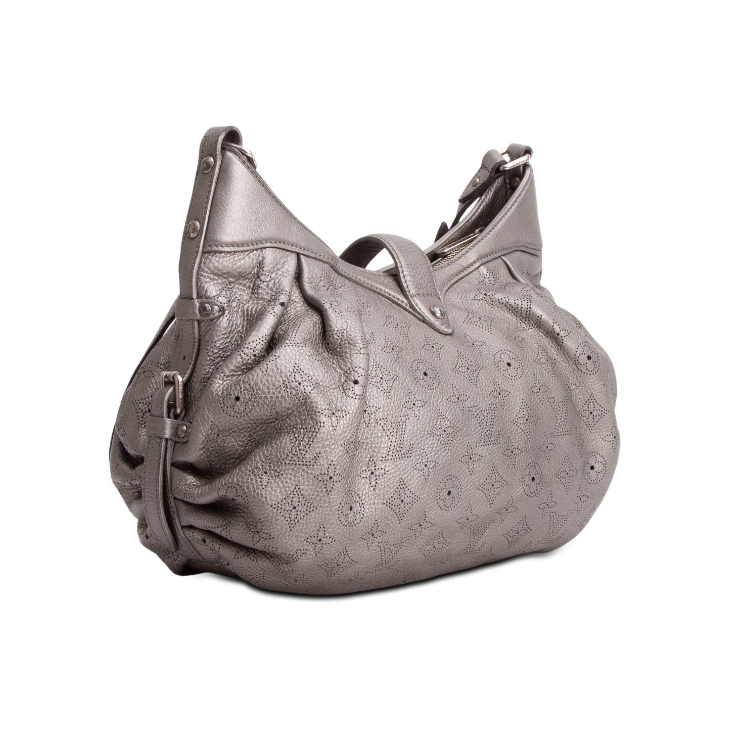 Louis Vuitton Metallic Silver Monogram Mahina Leather XS Hobo
