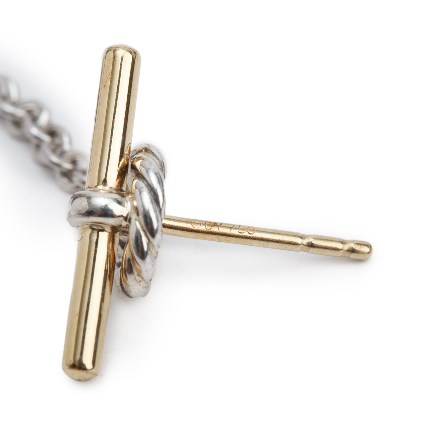 David Yurman Sterling Silver & 18k Yellow Gold Mercer Petite Toggle Chain Stud Earrings w/ Box