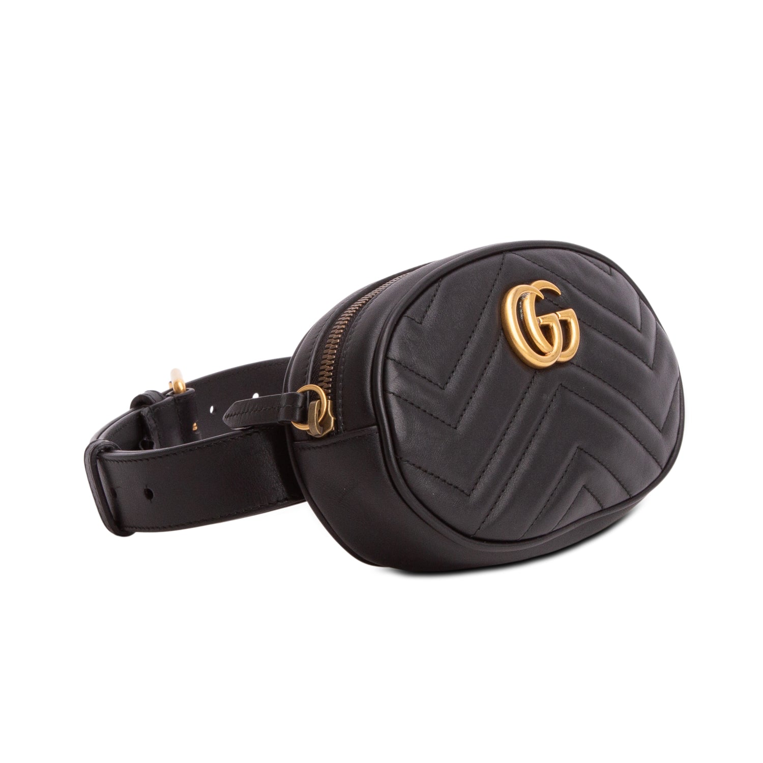 Gucci Black GG Marmont Matelasse Leather Belt Bag, Size 65 26