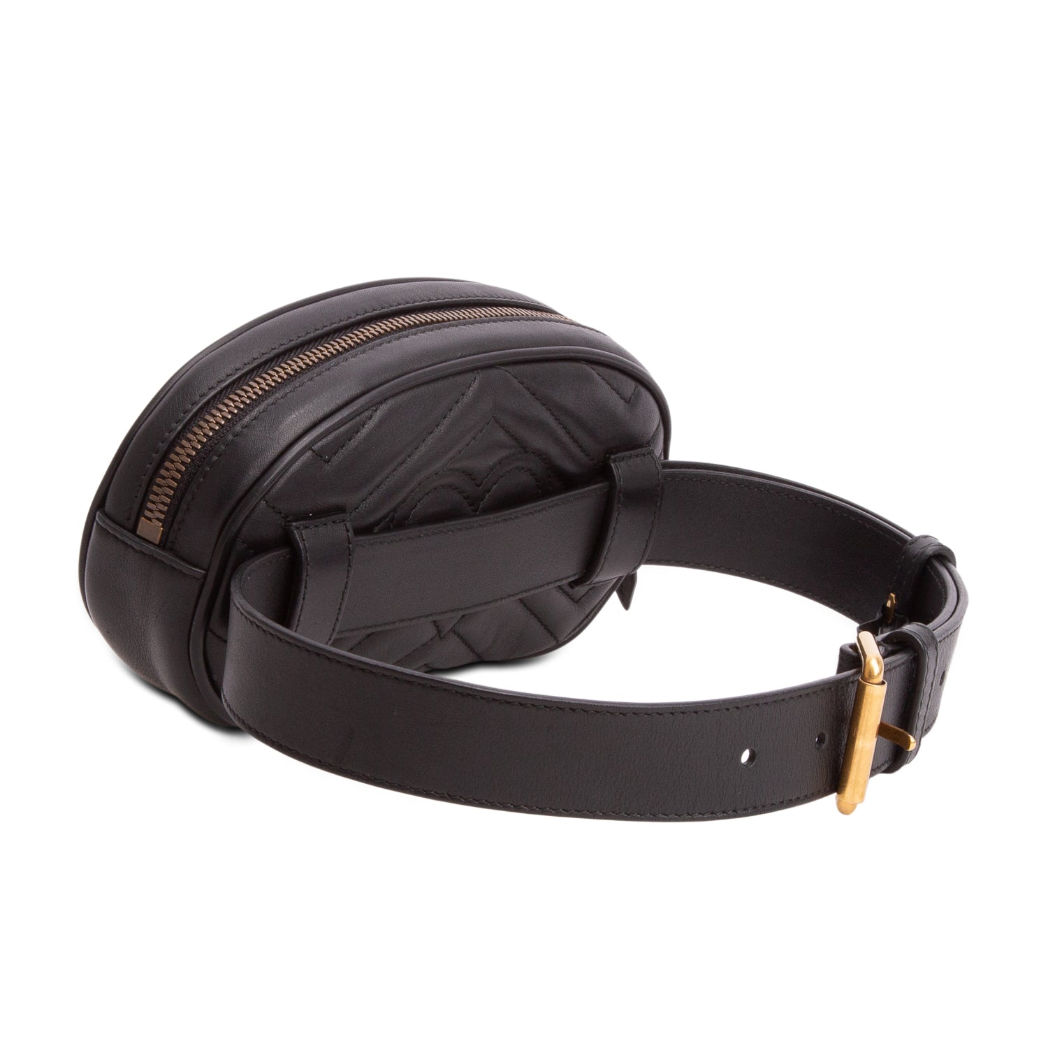 Gucci Black GG Marmont Matelasse Leather Belt Bag, Size 65 26