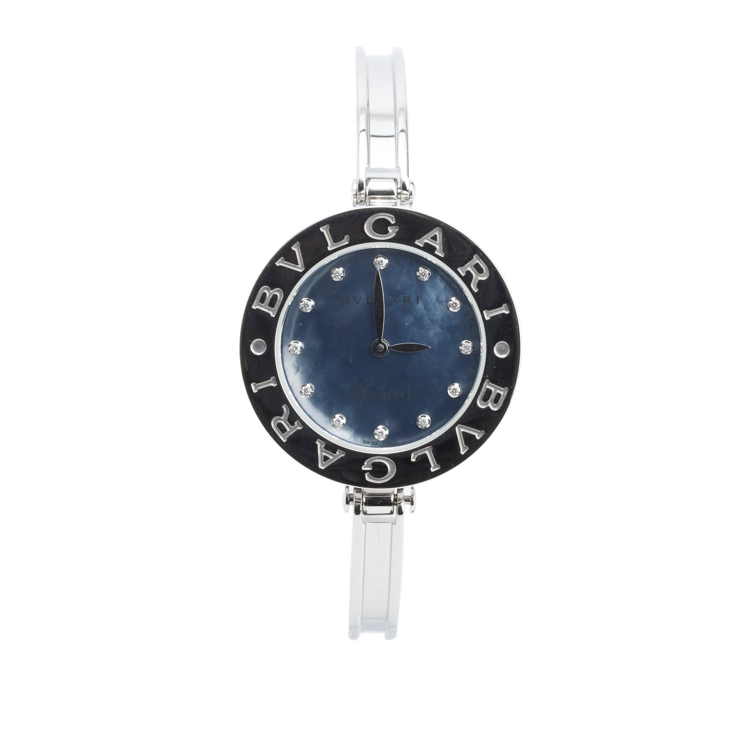 BVLGARI Stainless Steel B.Zero1 30 MM Quartz Watch Blue Mother of Pearl Diamond Dial