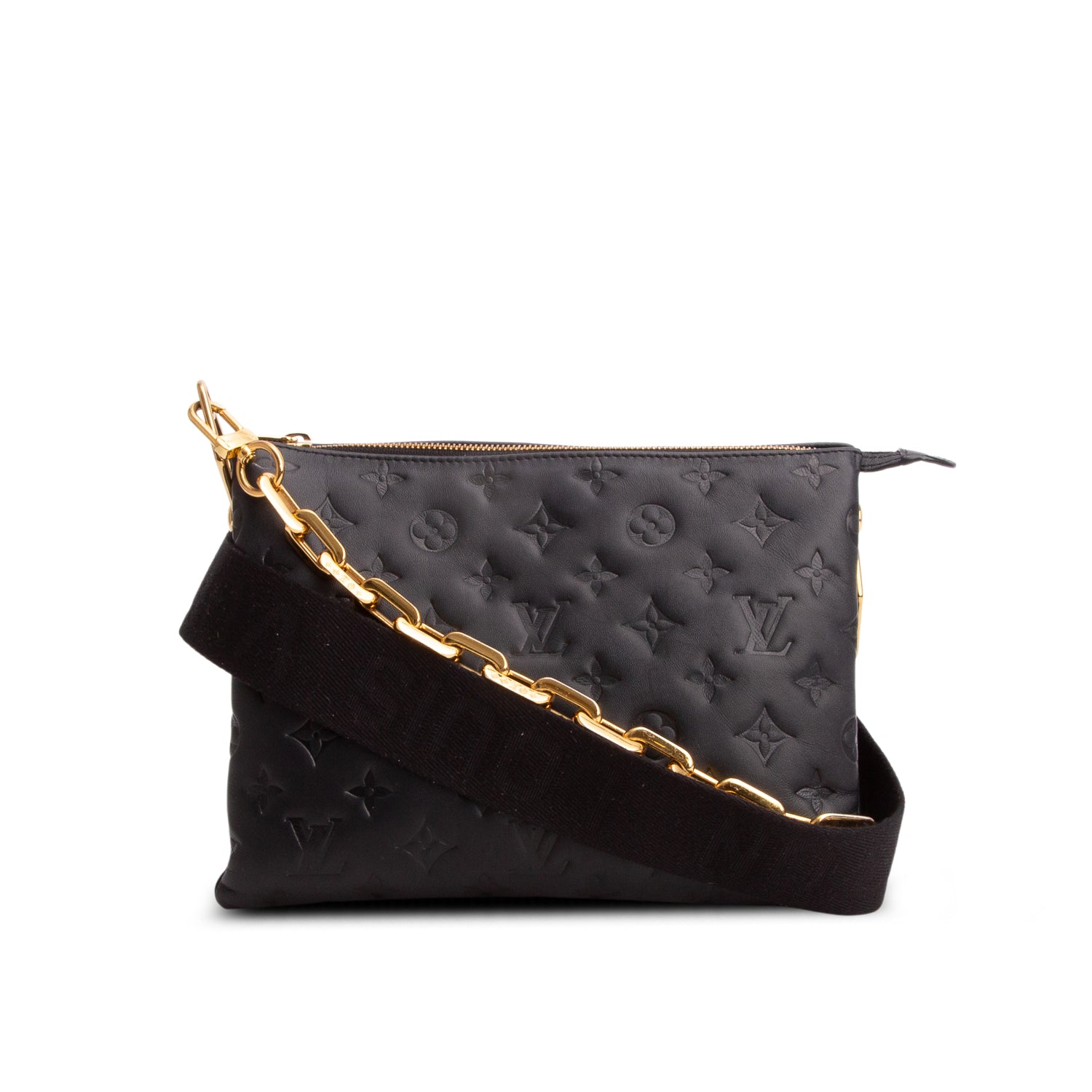 Louis Vuitton Black Monogram Embossed Lambskin Leather Coussin PM w/ Straps