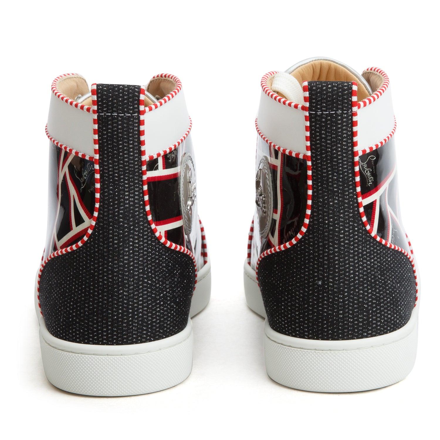 Christian Louboutin Multicolor Logo Print Patent/Calf Leather Lou Spikes Orlato Flat Sneakers, Men's Size 44 w/ Box