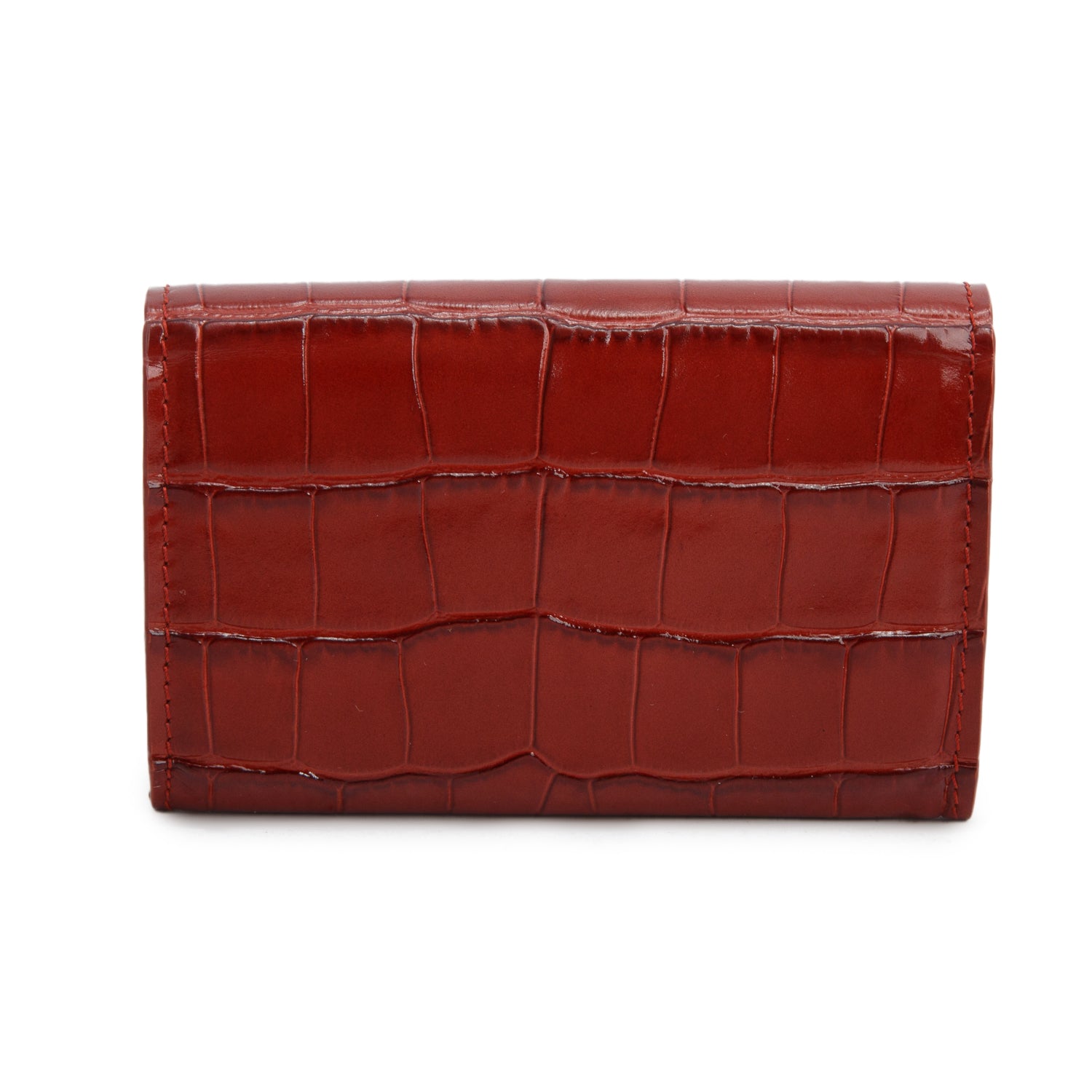 Chanel Burgundy Croc Embossed Leather Flap Card Holder w/ Box