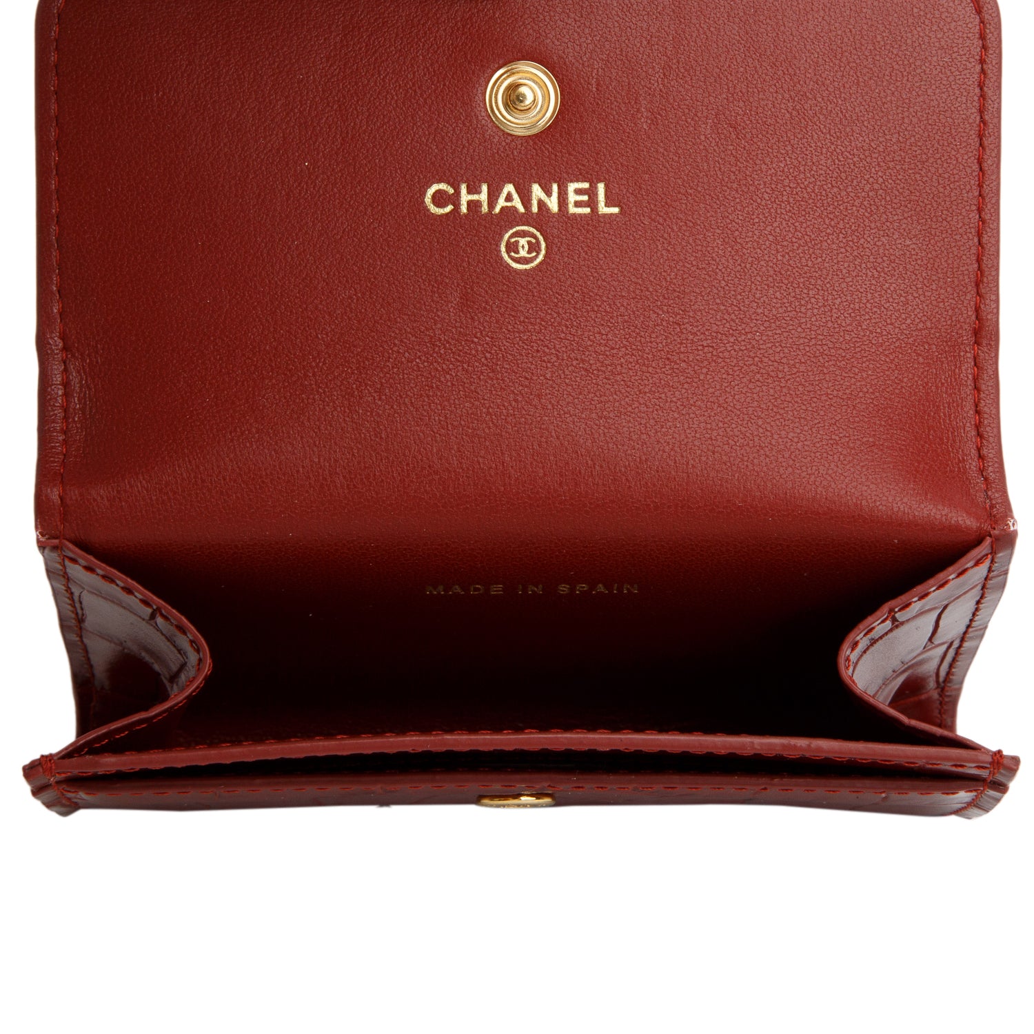 Chanel Burgundy Croc Embossed Leather Flap Card Holder w/ Box