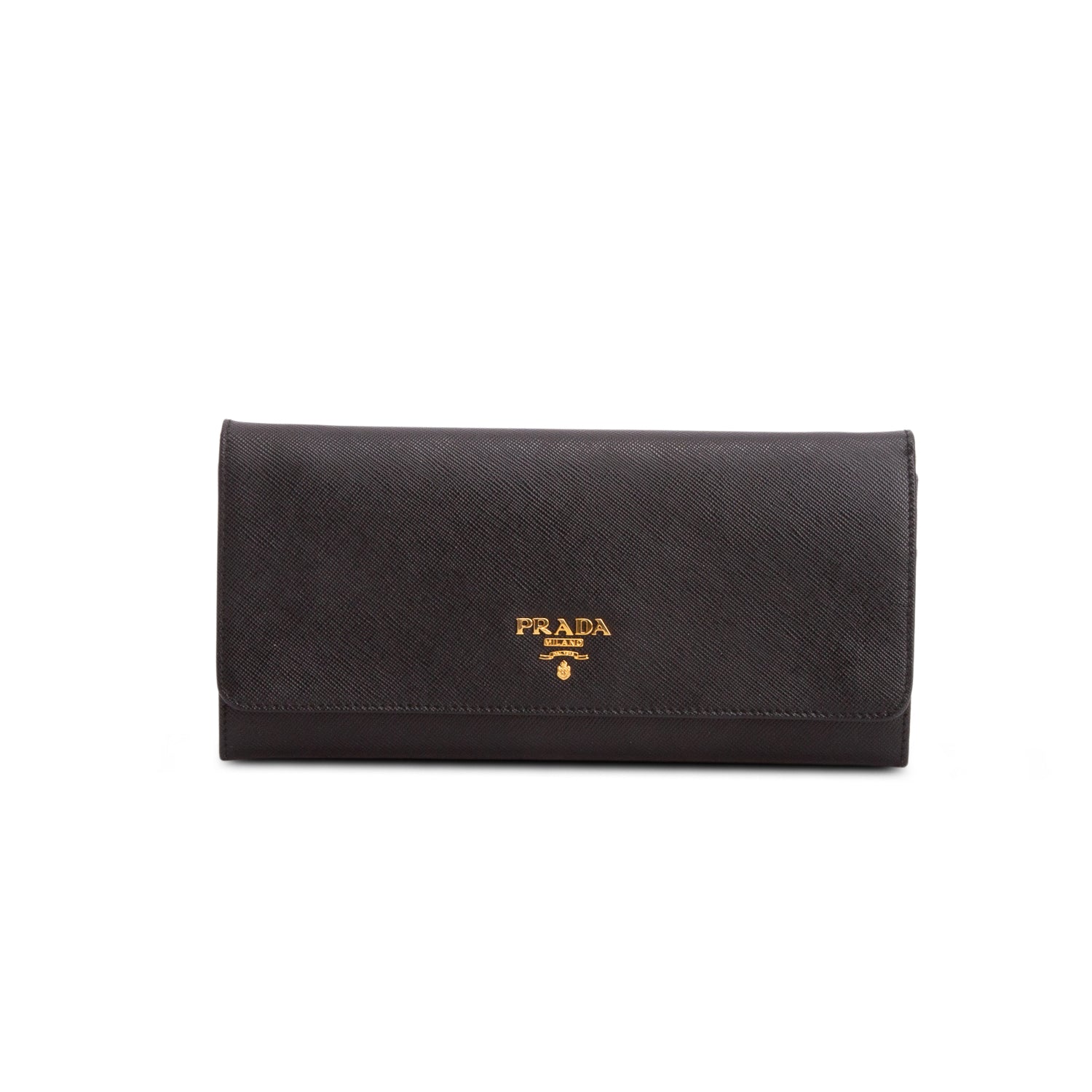 Prada Black Saffiano Metal Continental Wallet on Chain