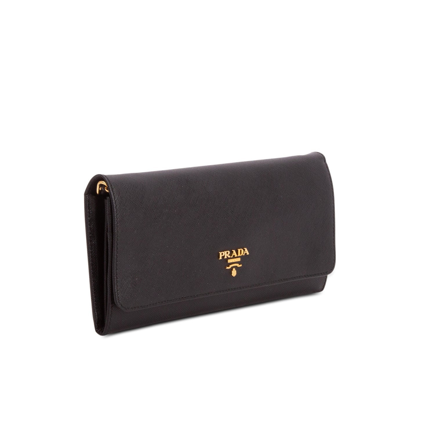 Prada Black Saffiano Metal Continental Wallet on Chain