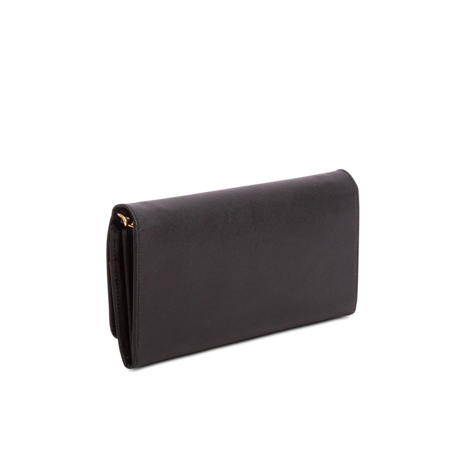 Prada Black Saffiano Metal Continental Wallet on Chain