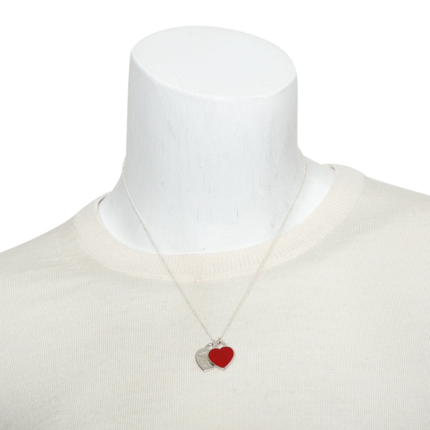 Tiffany & Co. Sterling Silver Return to Tiffany Small Double Heart Tag Pendant Necklace with Red Enamel