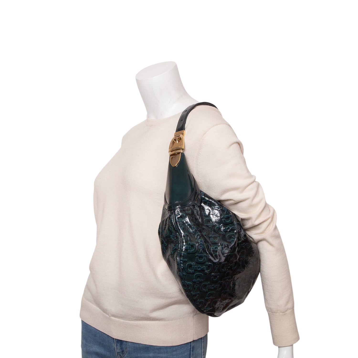 Gucci Green Patent Leather Horsebit Glam Hobo