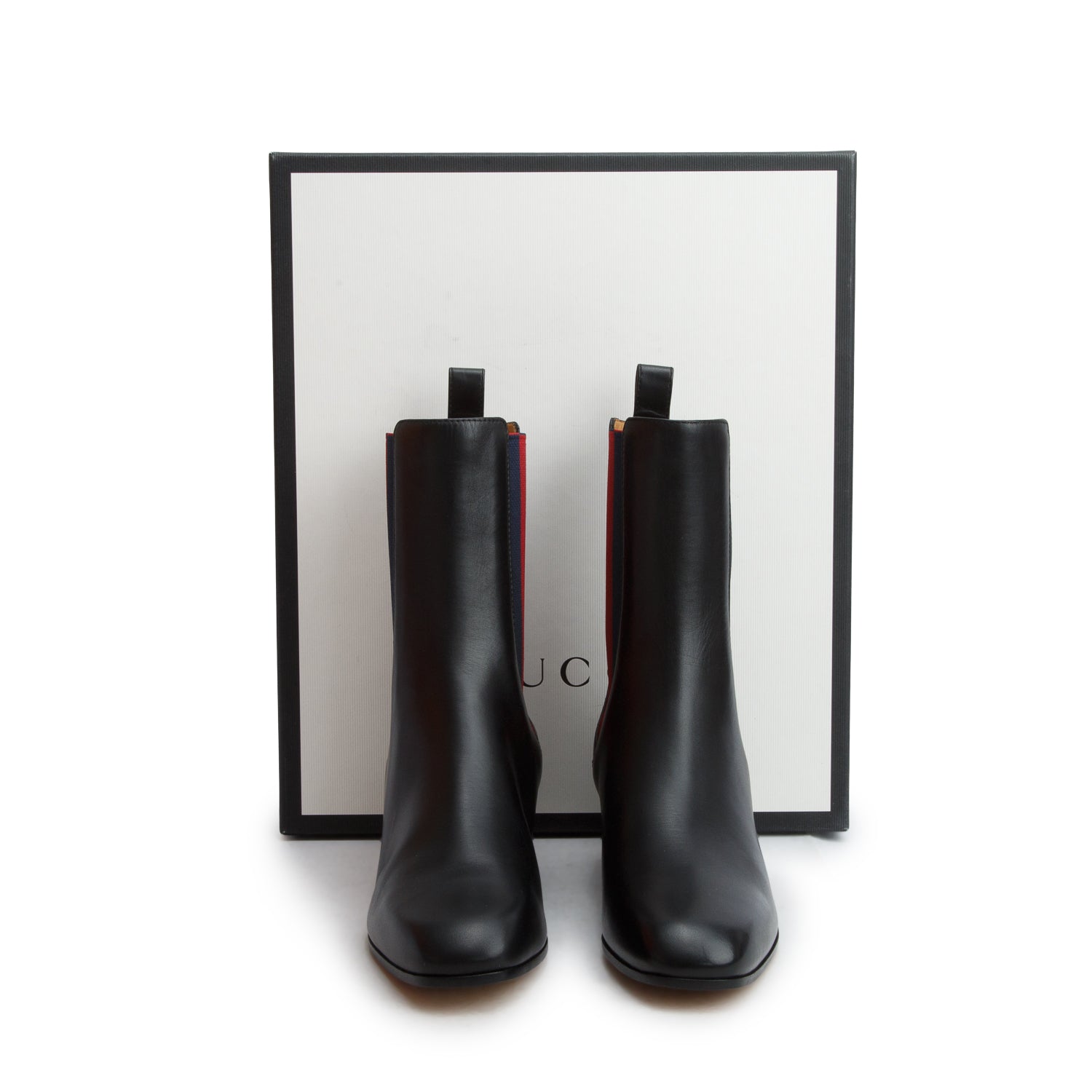 Gucci Black Calfskin Web Chelsea Ankle Boots, Women's Size 37 w/ Box