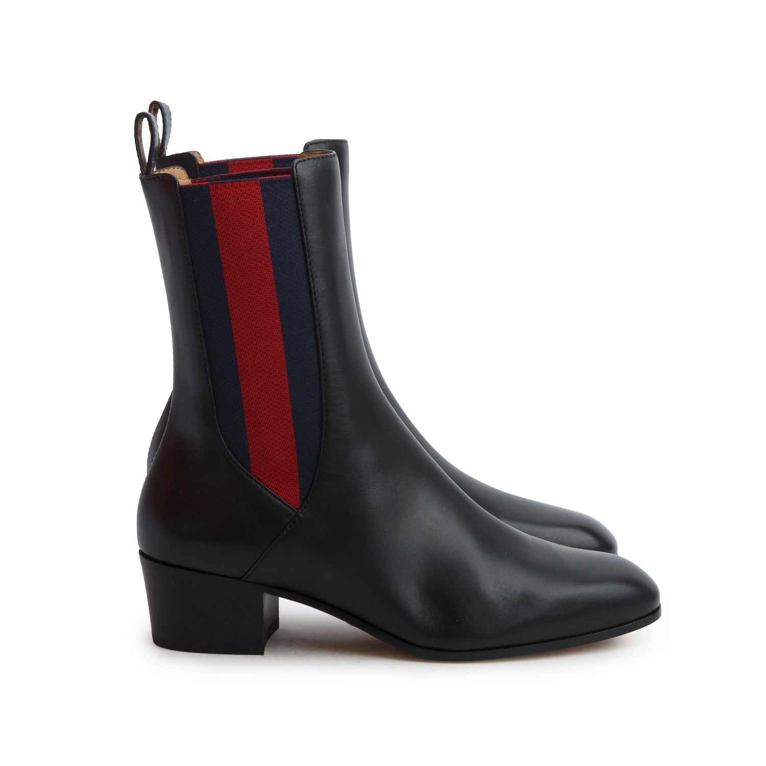Gucci Black Calfskin Web Chelsea Ankle Boots, Women's Size 37 w/ Box