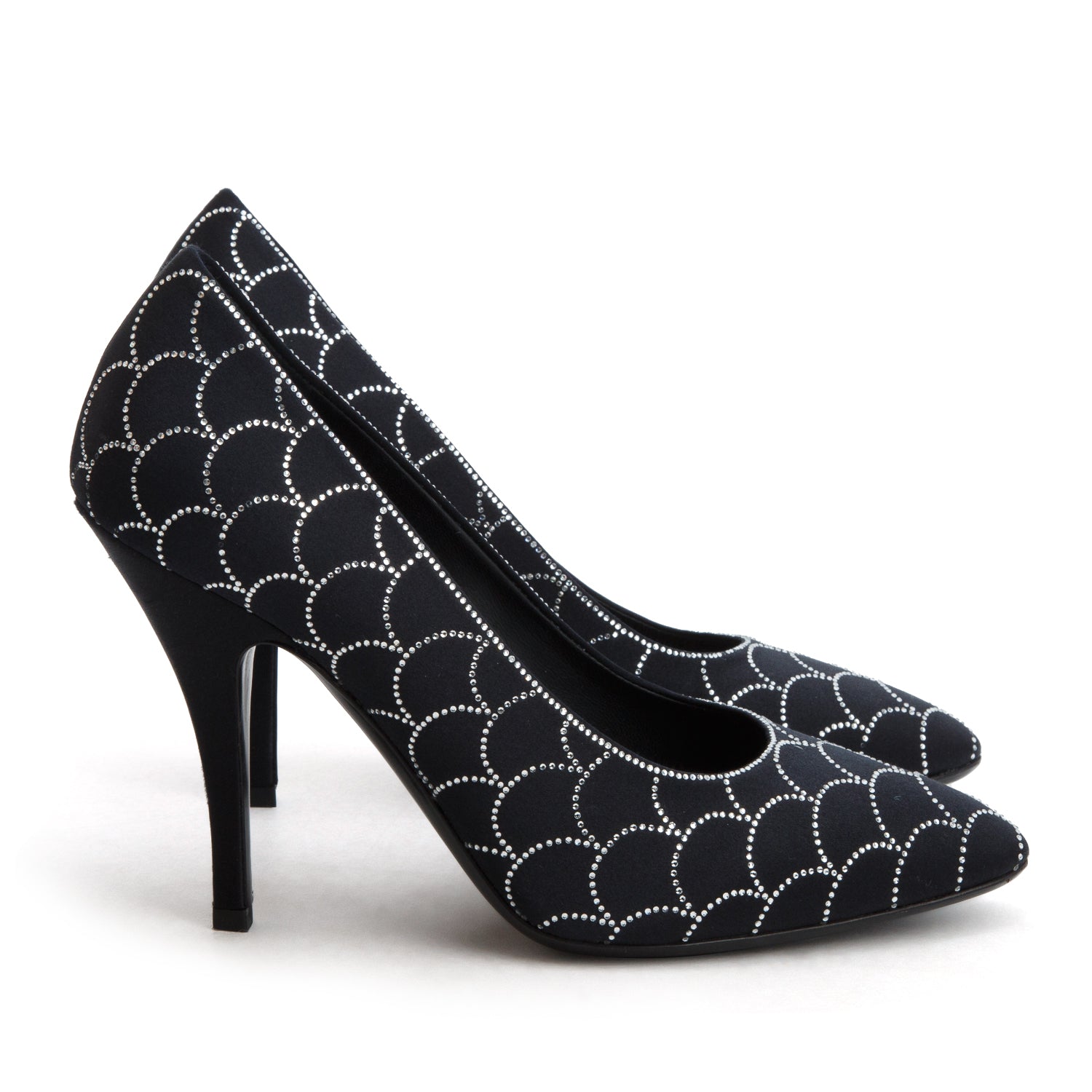 Ferragamo Black Satin Crystal Embellished Judy Pumps, Women's Size 7.5 w/ Box