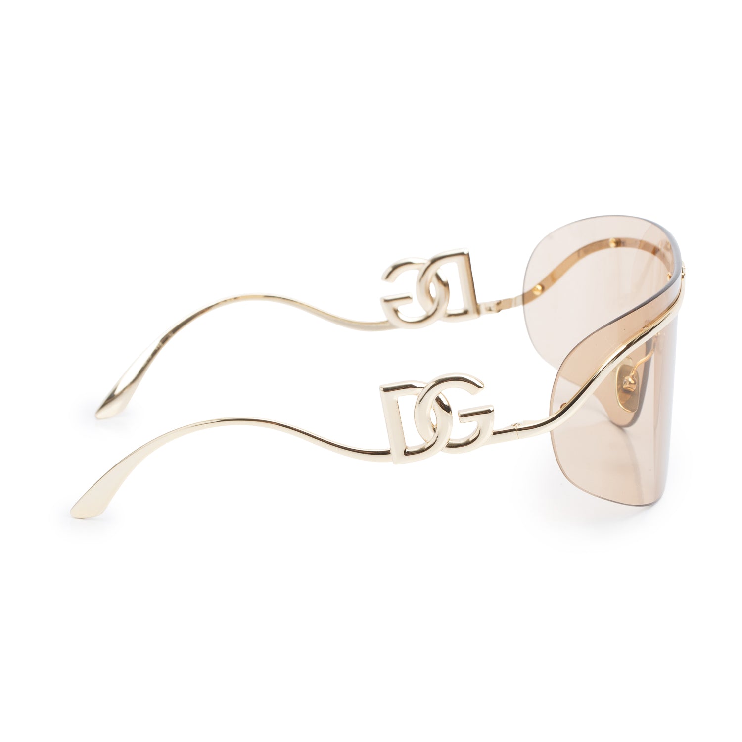 Dolce & Gabbana DG2320 Gold Tone Metal DG Logo Statement Shield Sunglasses w/ Box & Case
