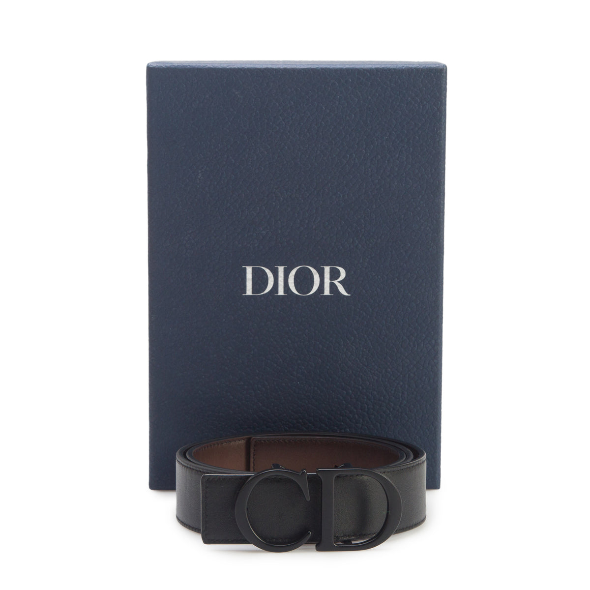 Christian Dior Black/Brown Leather Reversible 35MM Belt with 'CD Icon' Buckle w/ Box