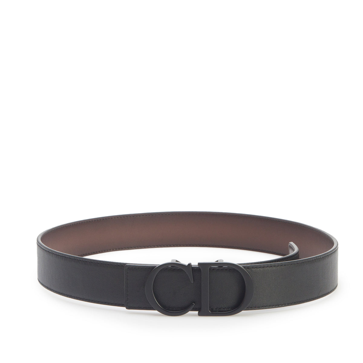 Christian Dior Black/Brown Leather Reversible 35MM Belt with 'CD Icon' Buckle w/ Box