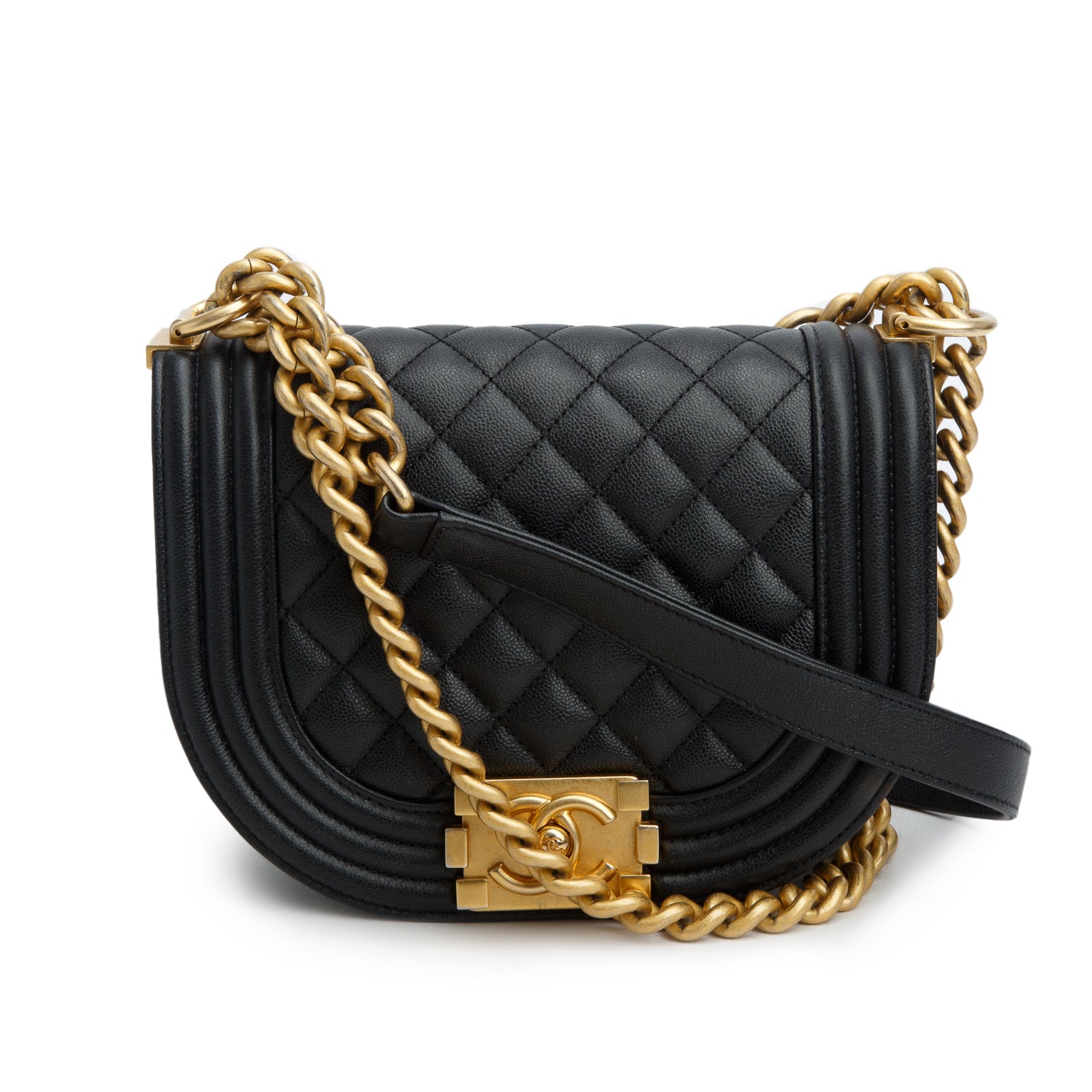 Chanel Black Caviar Leather Small Boy Messenger Bag