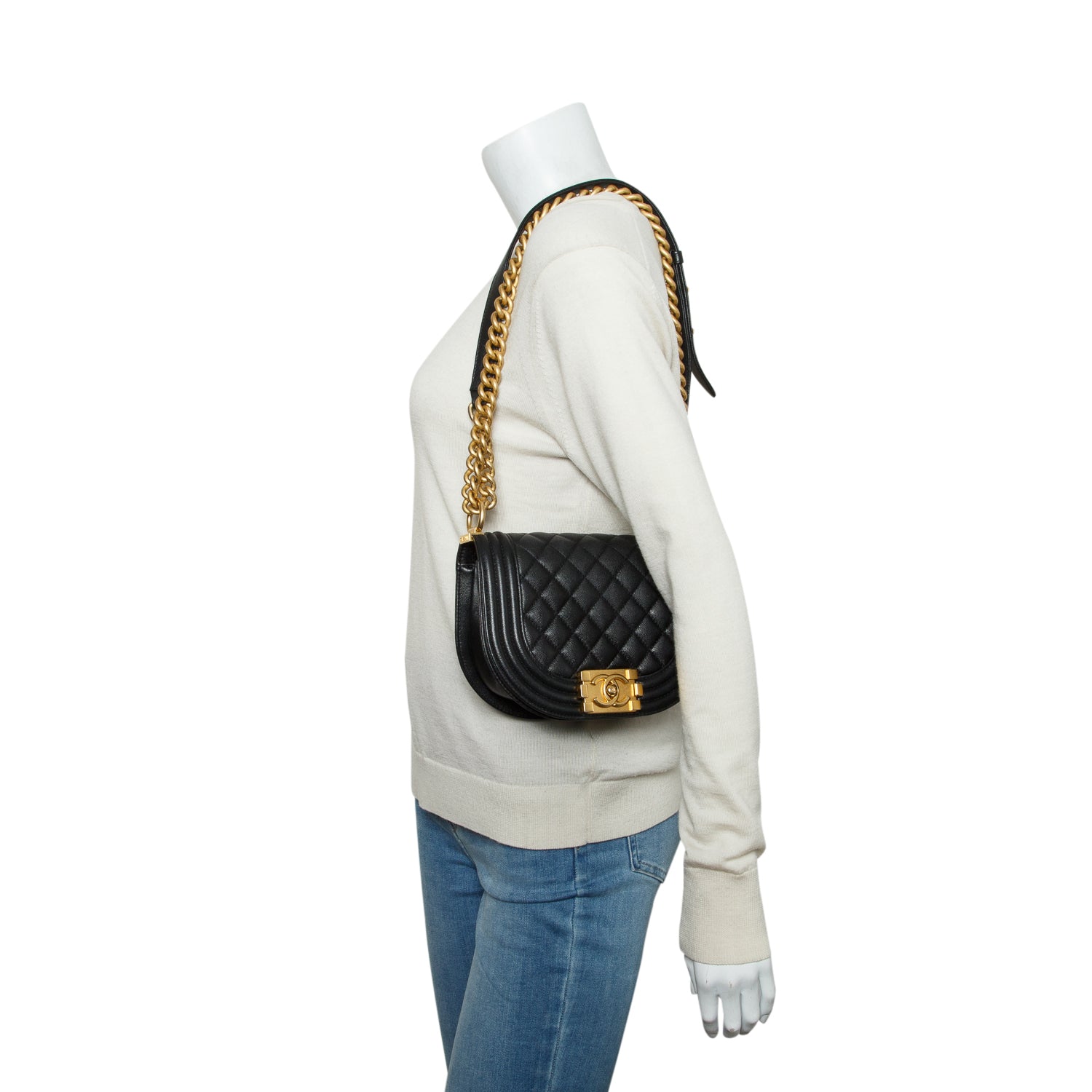 Chanel Black Caviar Leather Small Boy Messenger Bag