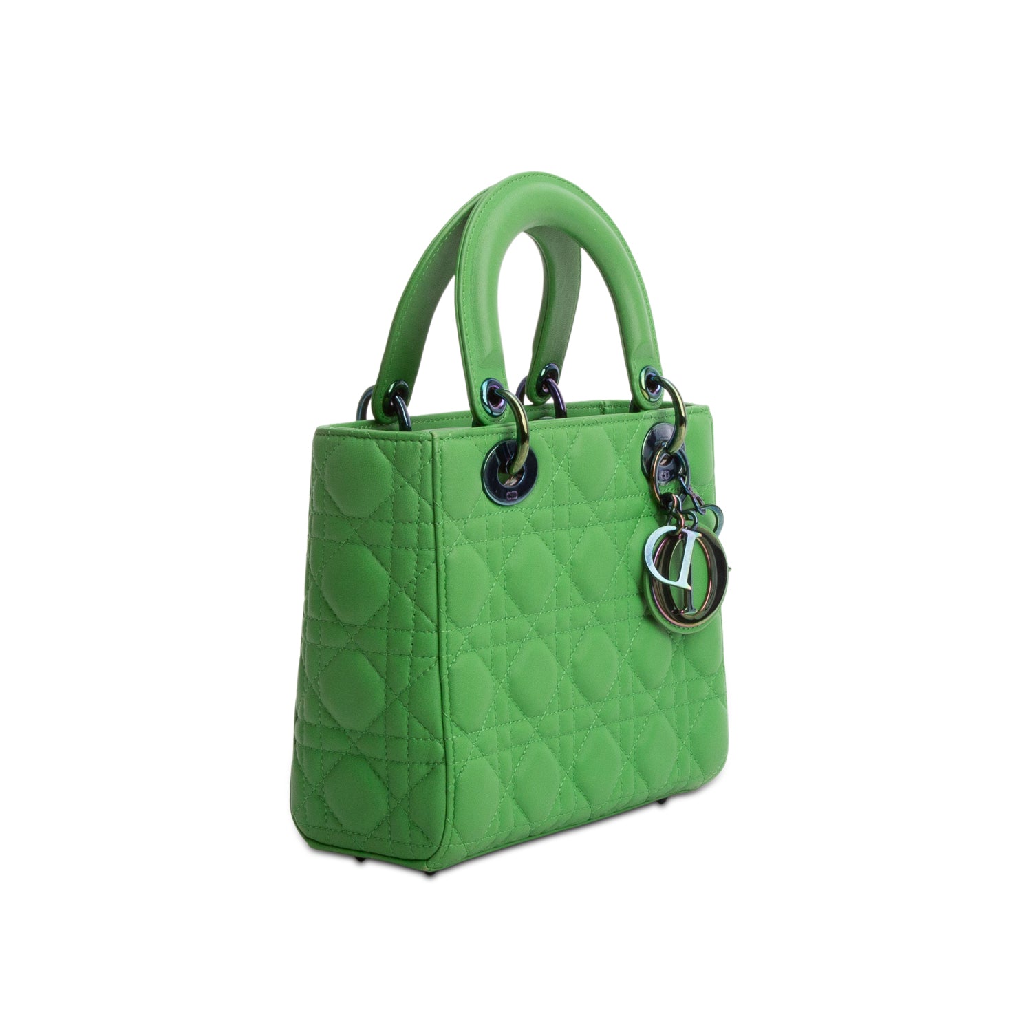 Christian Dior 2022 Green Cannage Lambskin Leather Small Lady Dior Bag w/ Strap