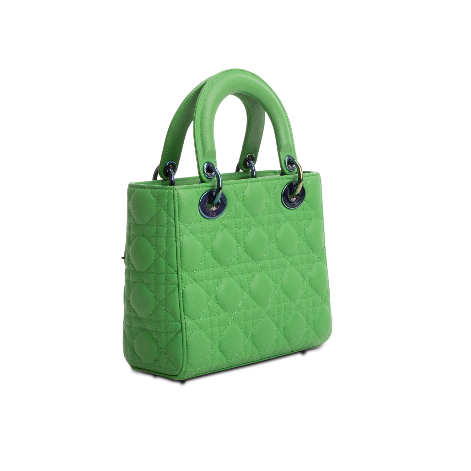Christian Dior 2022 Green Cannage Lambskin Leather Small Lady Dior Bag w/ Strap