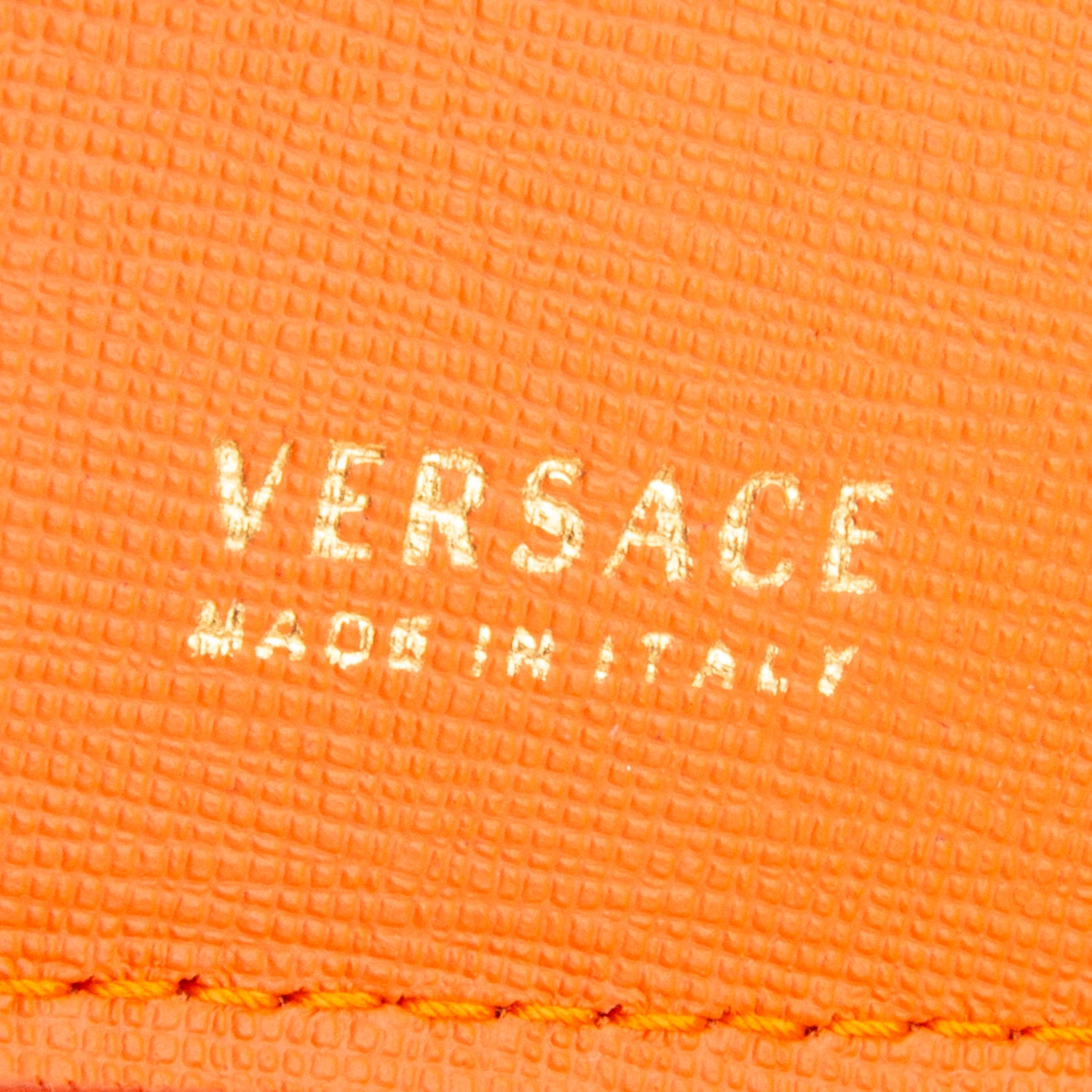 Versace Orange Leather Compact Zip Around Wallet w/ Box