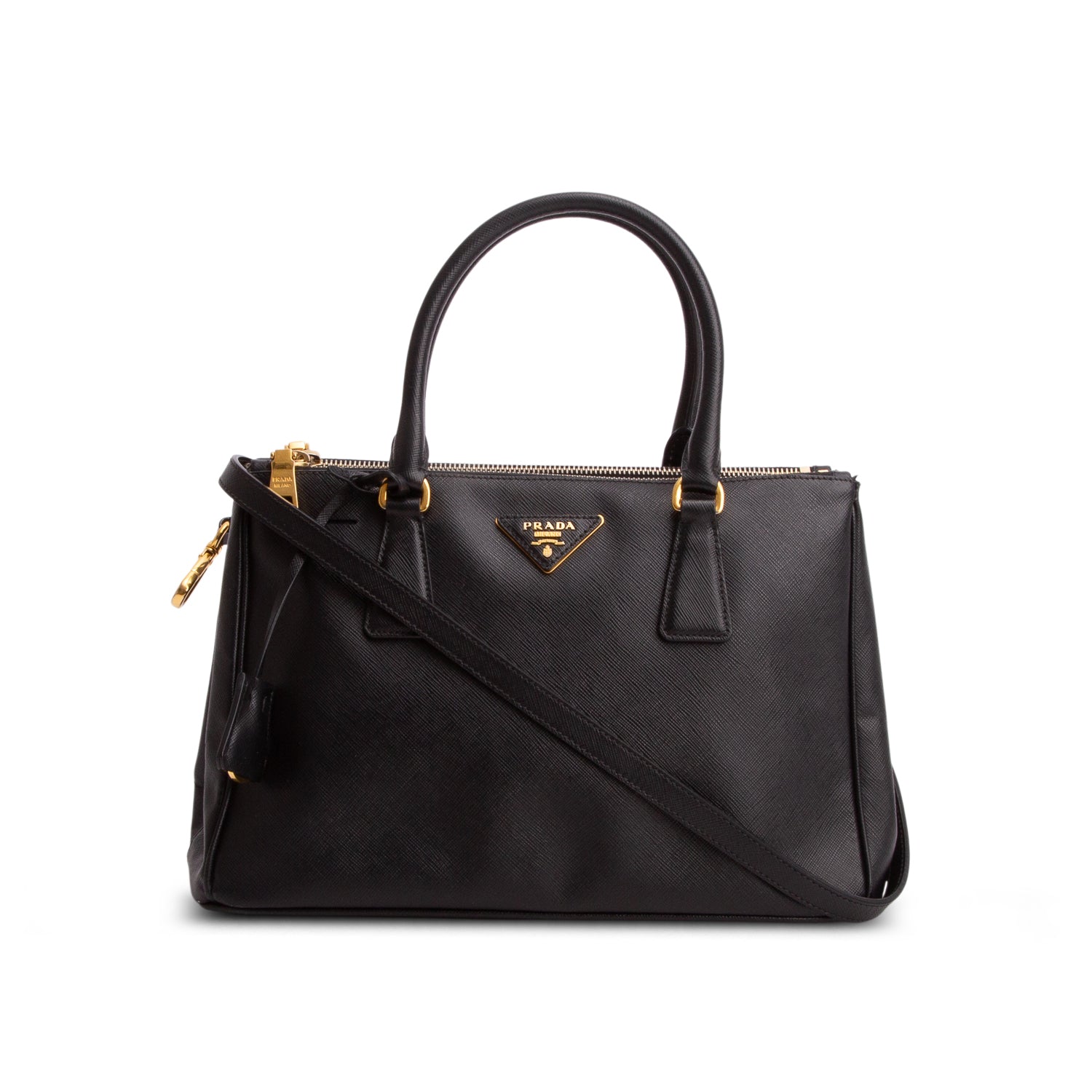 Prada Black Saffiano Lux Medium Double Zip Galleria Tote w/ Strap