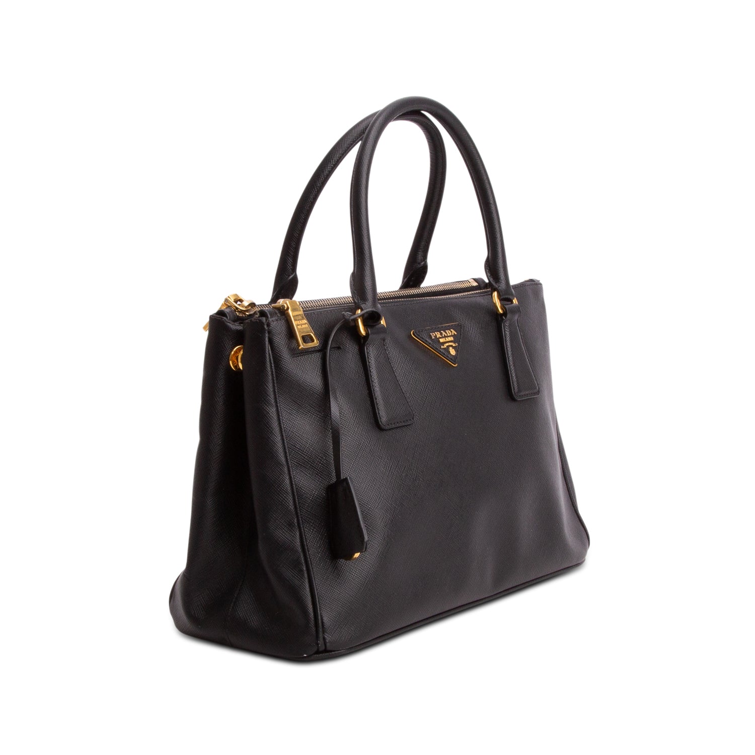 Prada Black Saffiano Lux Medium Double Zip Galleria Tote w/ Strap