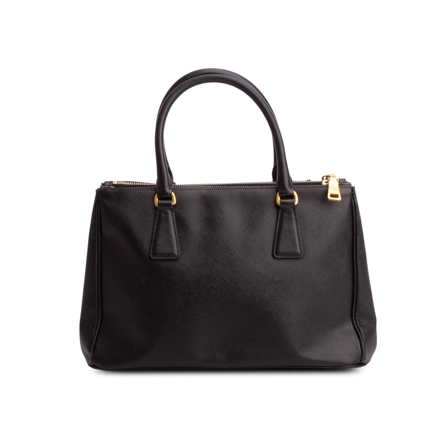 Prada Black Saffiano Lux Medium Double Zip Galleria Tote w/ Strap