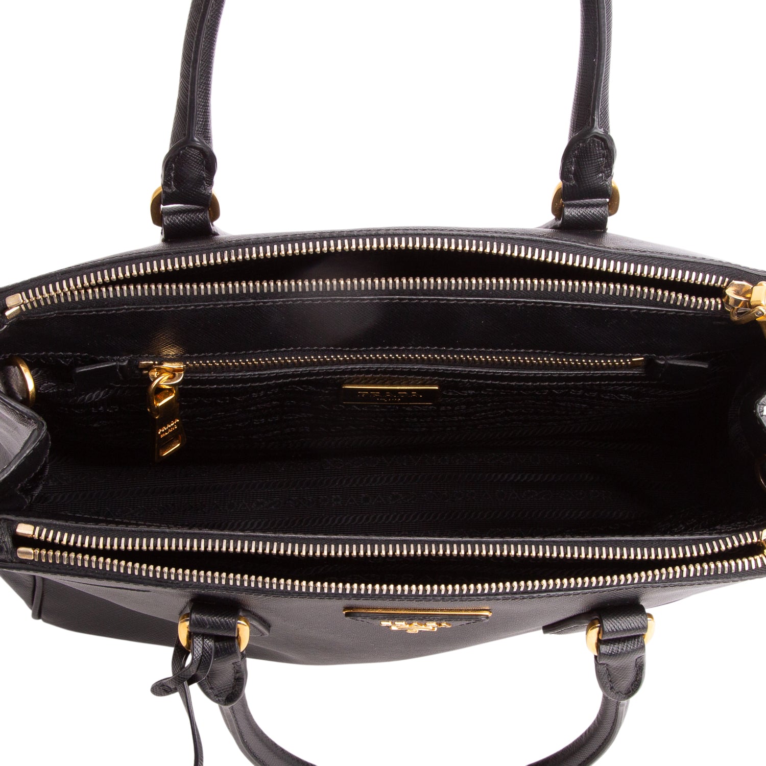 Prada Black Saffiano Lux Medium Double Zip Galleria Tote w/ Strap