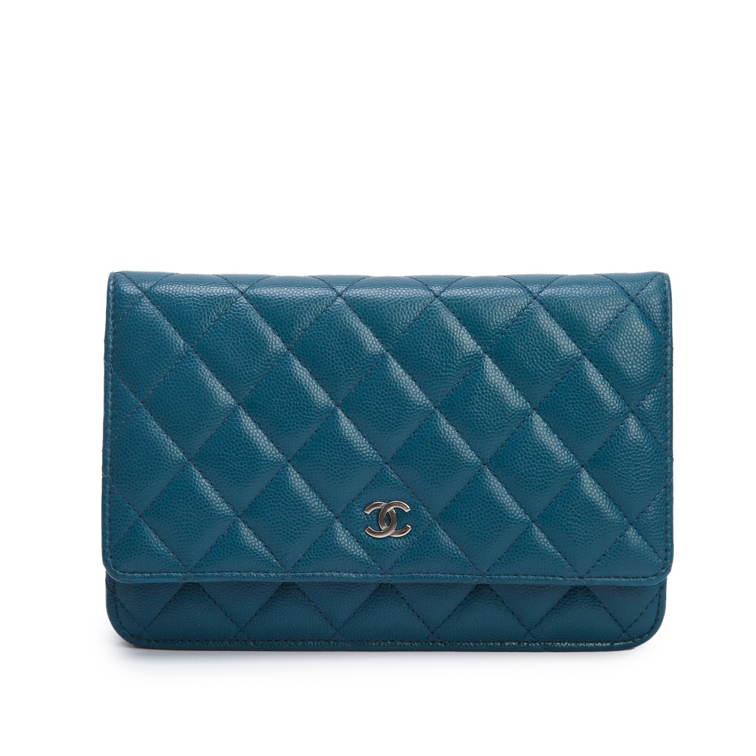 Chanel Teal Quilted Caviar Classic Wallet on Chain w/ Authenticity Card