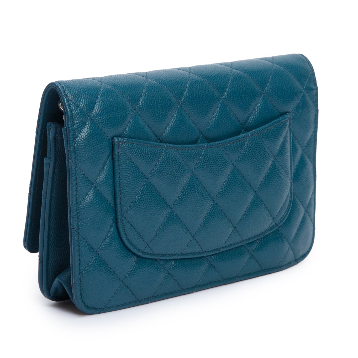 Chanel Teal Quilted Caviar Classic Wallet on Chain w/ Authenticity Card