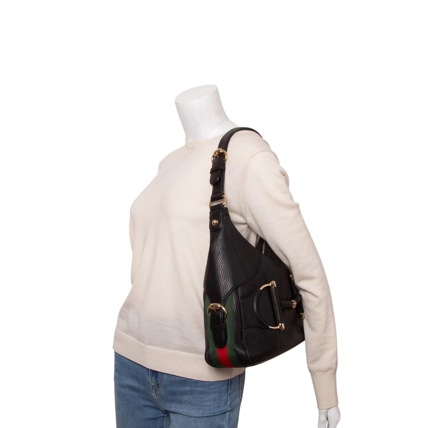 Gucci Black Pebbled Leather Heritage Horsebit Hobo
