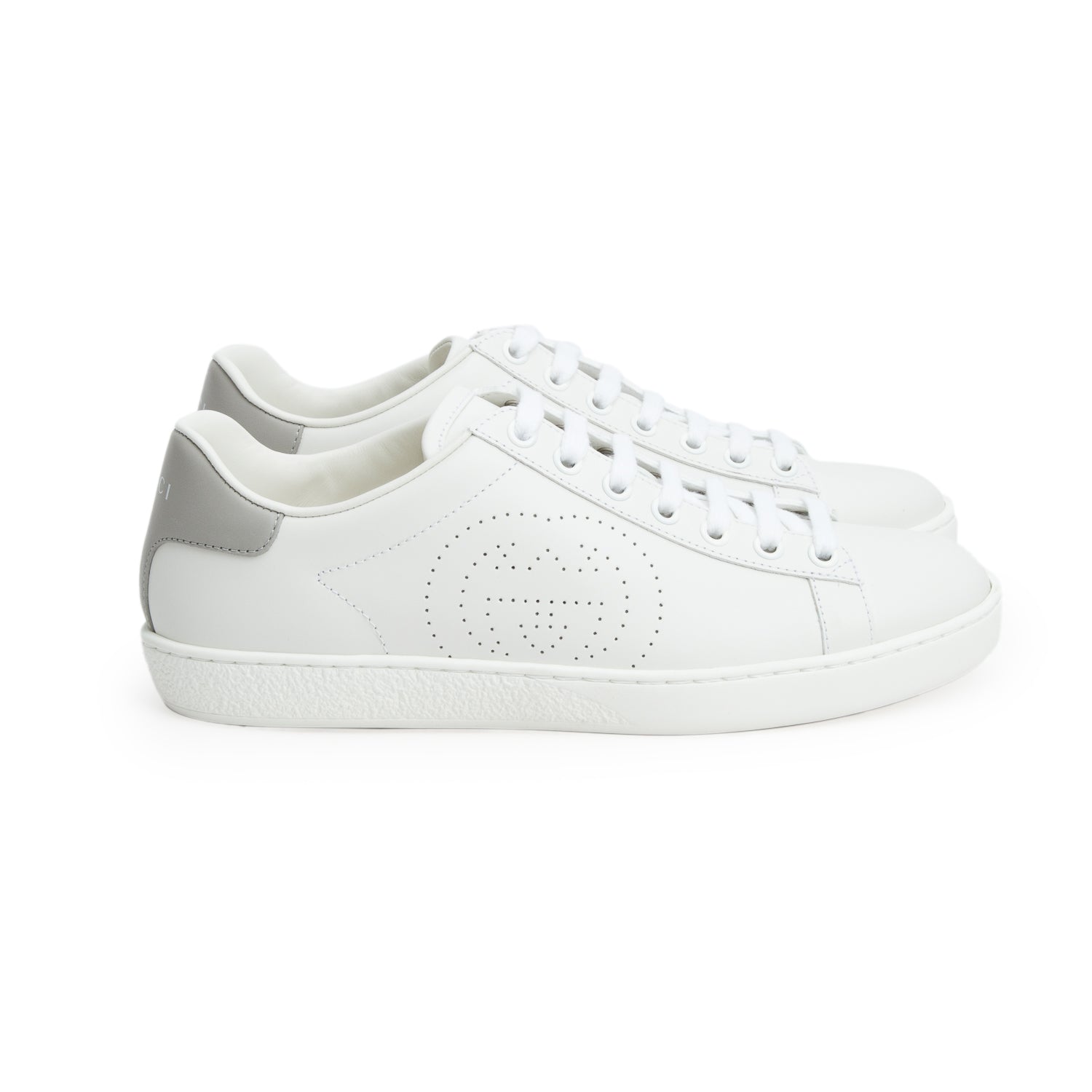 Gucci White Leather Perforated Interlocking G Ace Sneakers, Women's Size 37 w/ Box