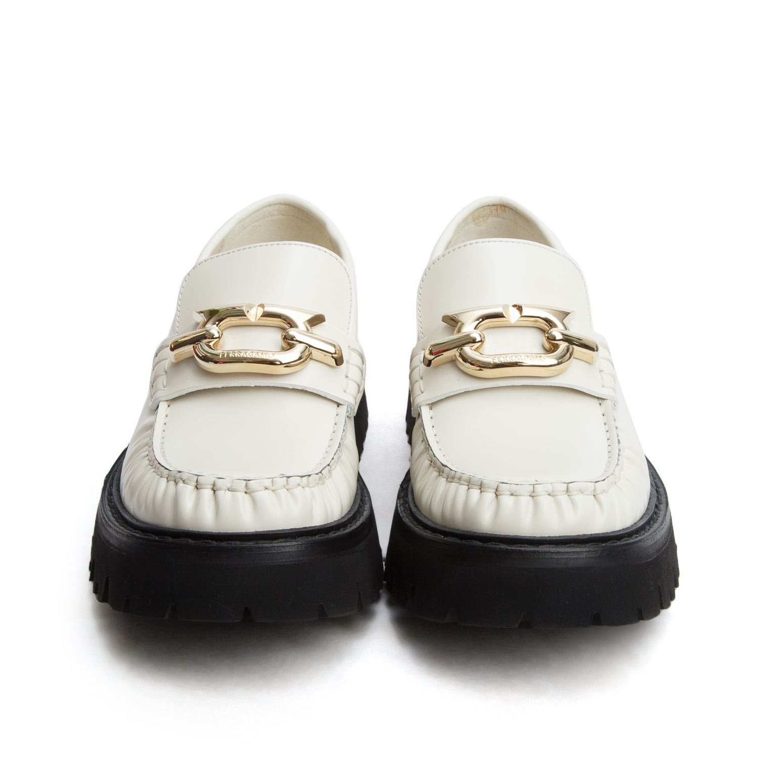 Salvatore Ferragamo White Leather Ingrid Loafers, Size 6.5 w/ Box