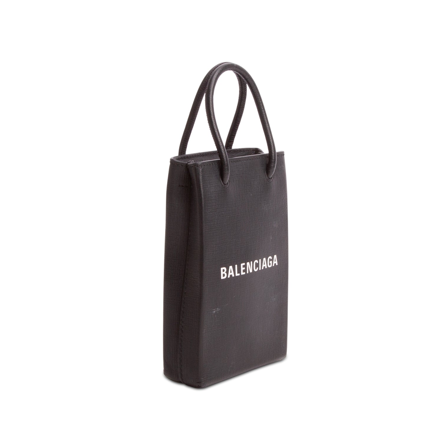 Balenciaga Black Calfskin Logo Shopping Phone Holder Bag