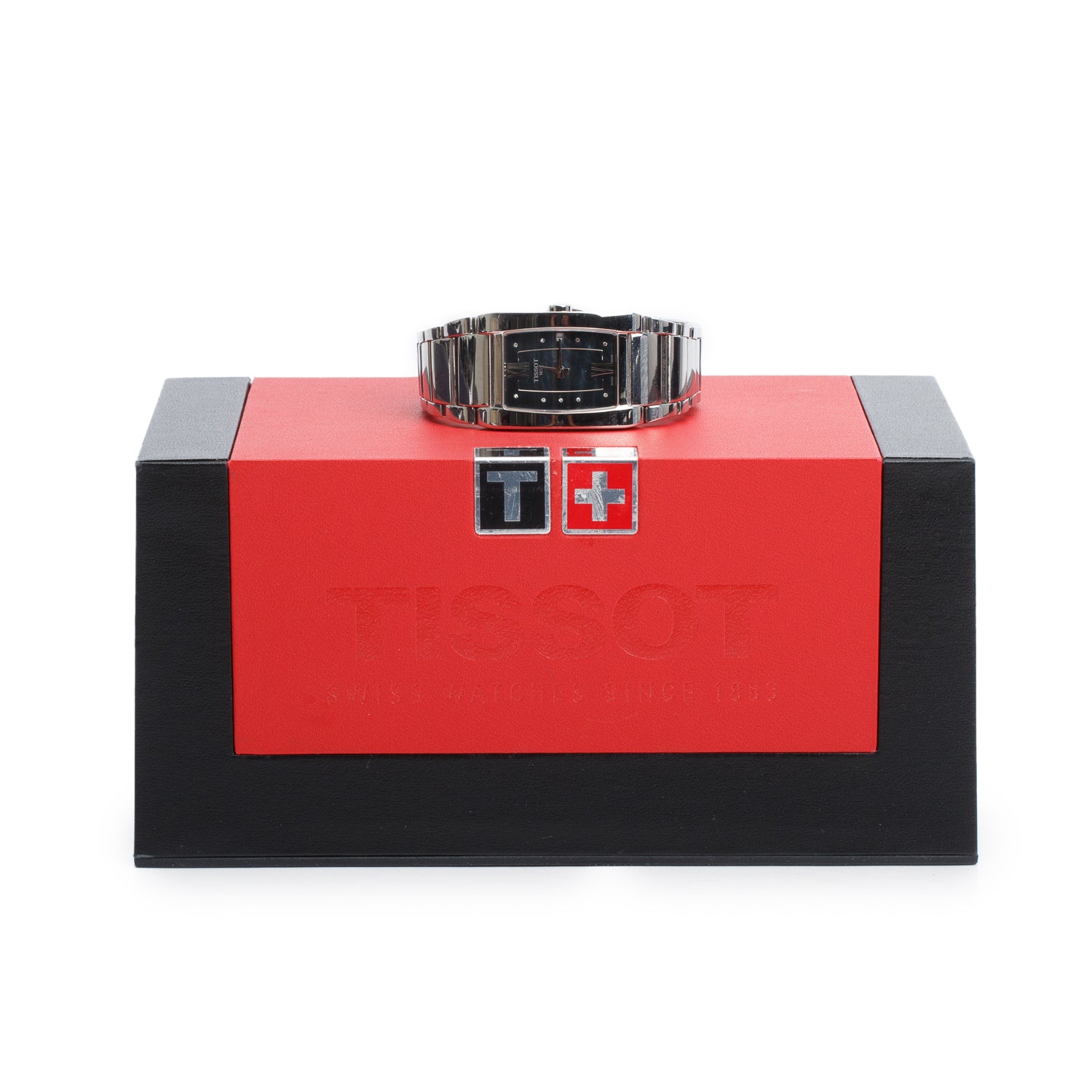 Tissot Stainless Steel Generosi-T Quartz Watch Diamond Black Mother of Pearl Dial w/ Box & Papers