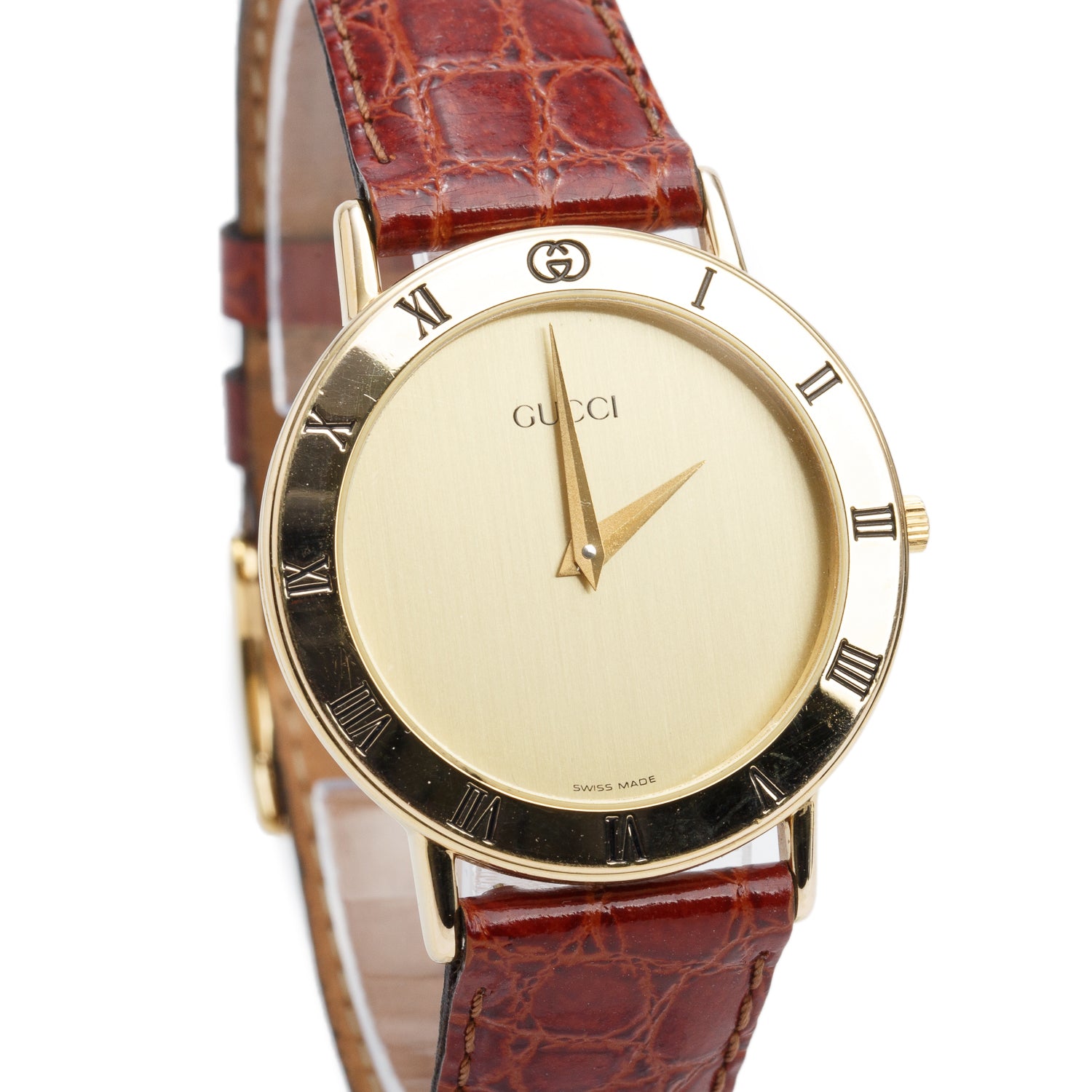 Gucci Gold Plated Stainless Steel 3000 Series 33 MM Quartz Watch Gold Dial w/ Box & Papers