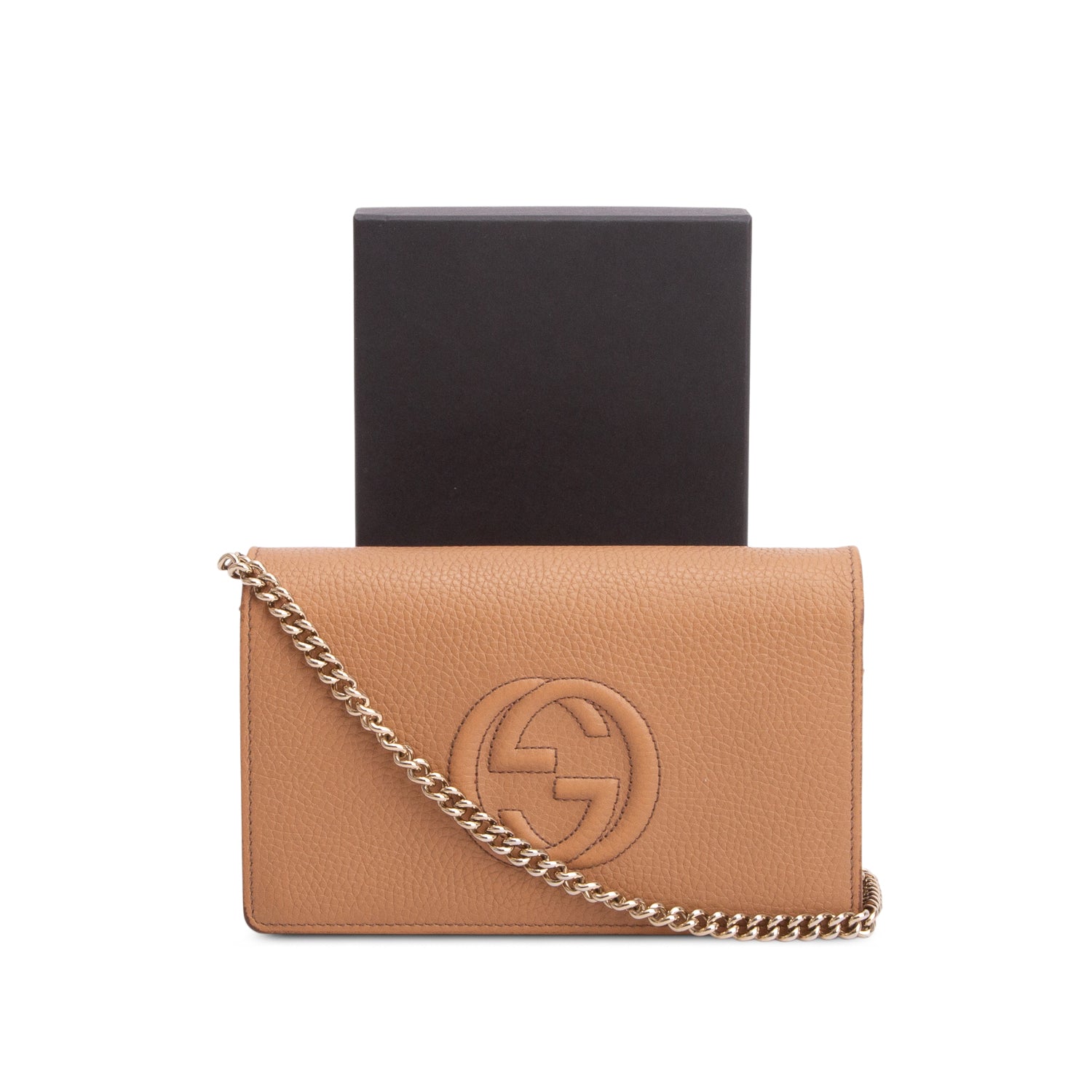 Gucci Beige Pebbled Calfskin Soho Wallet on Chain w/ Box