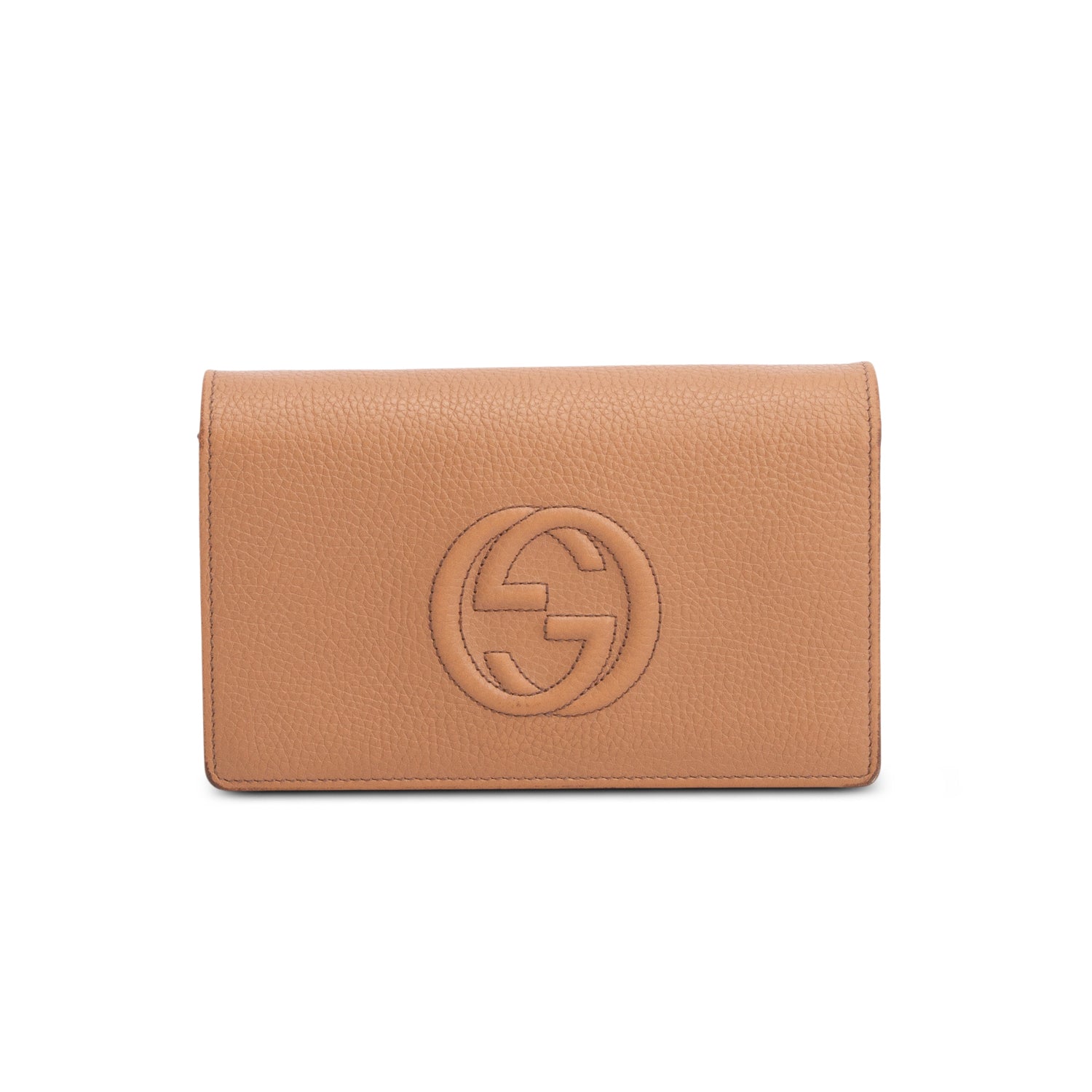 Gucci Beige Pebbled Calfskin Soho Wallet on Chain w/ Box