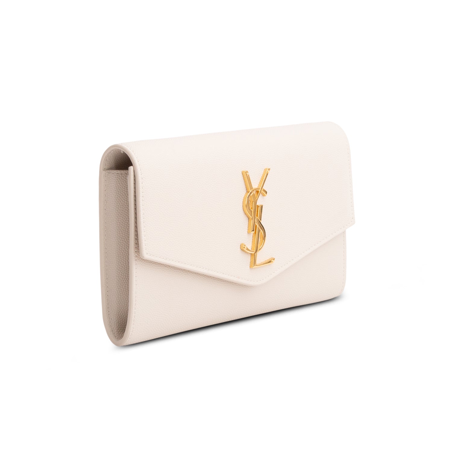 Saint Laurent 2022 White Grain De Poudre Monogram Uptown Chain Wallet