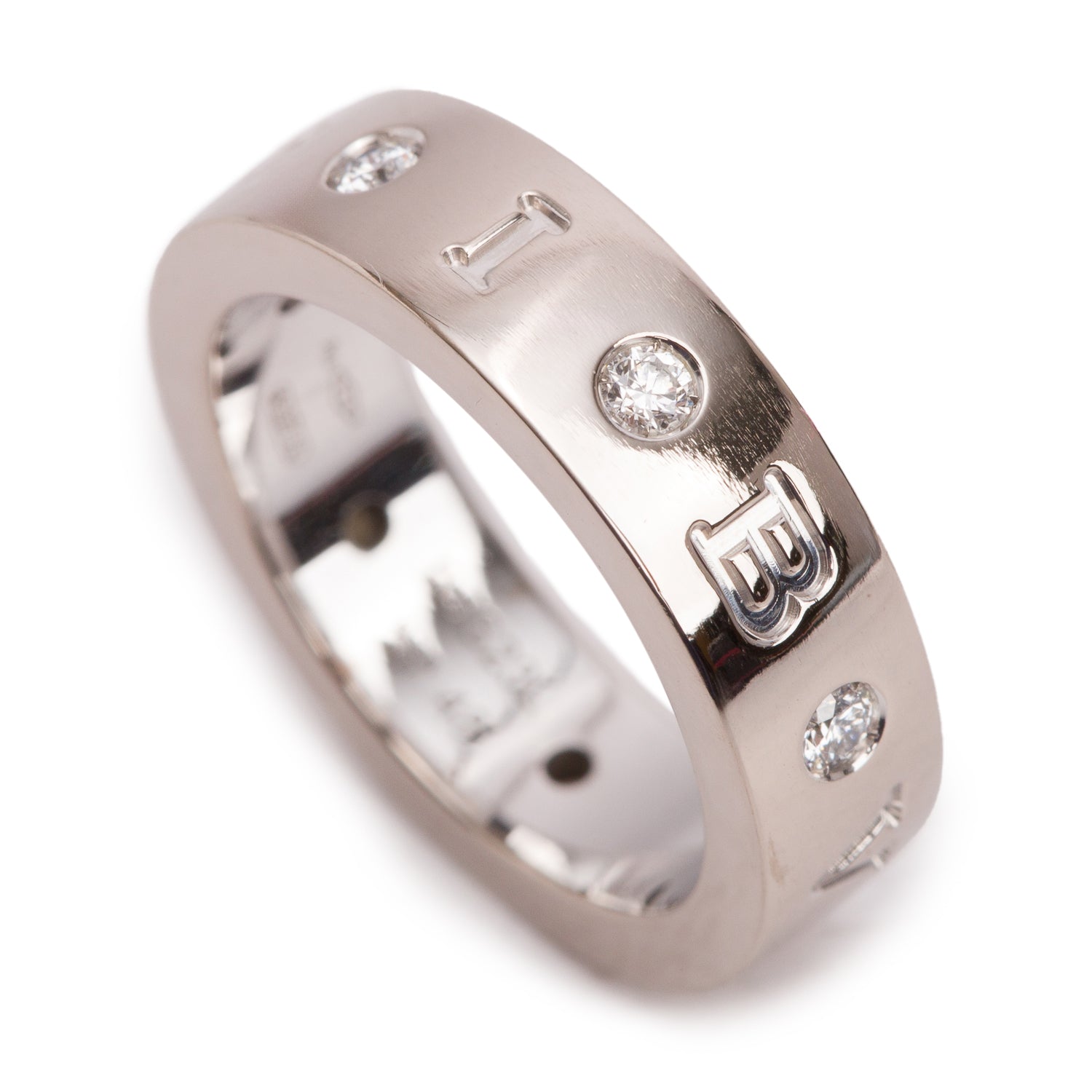 BVLGARI 18k White Gold Diamond Roman Sorbets Band Ring, Size 48 4.5 w/ Certificate