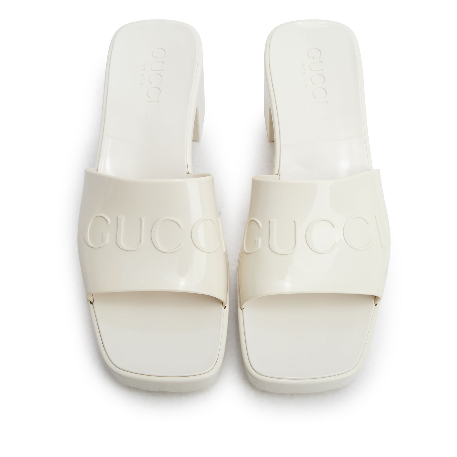 Gucci White Rubber Logo Embossed Slides, Size 36 w/ Box