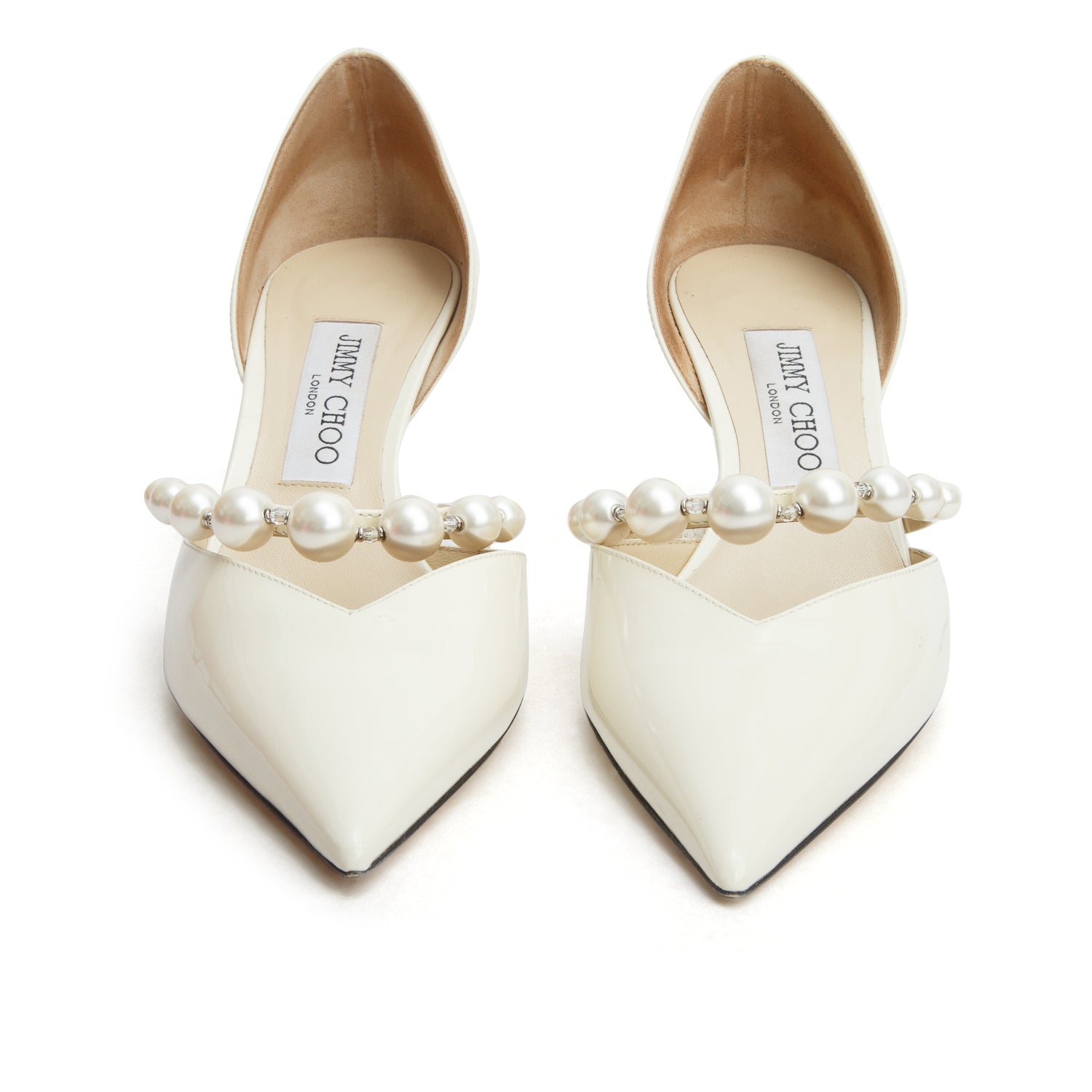 Jimmy Choo White Patent Leather Aurelie 65 D'orsay Pearl Crystal Pumps, Women's Size 39 w/ Box