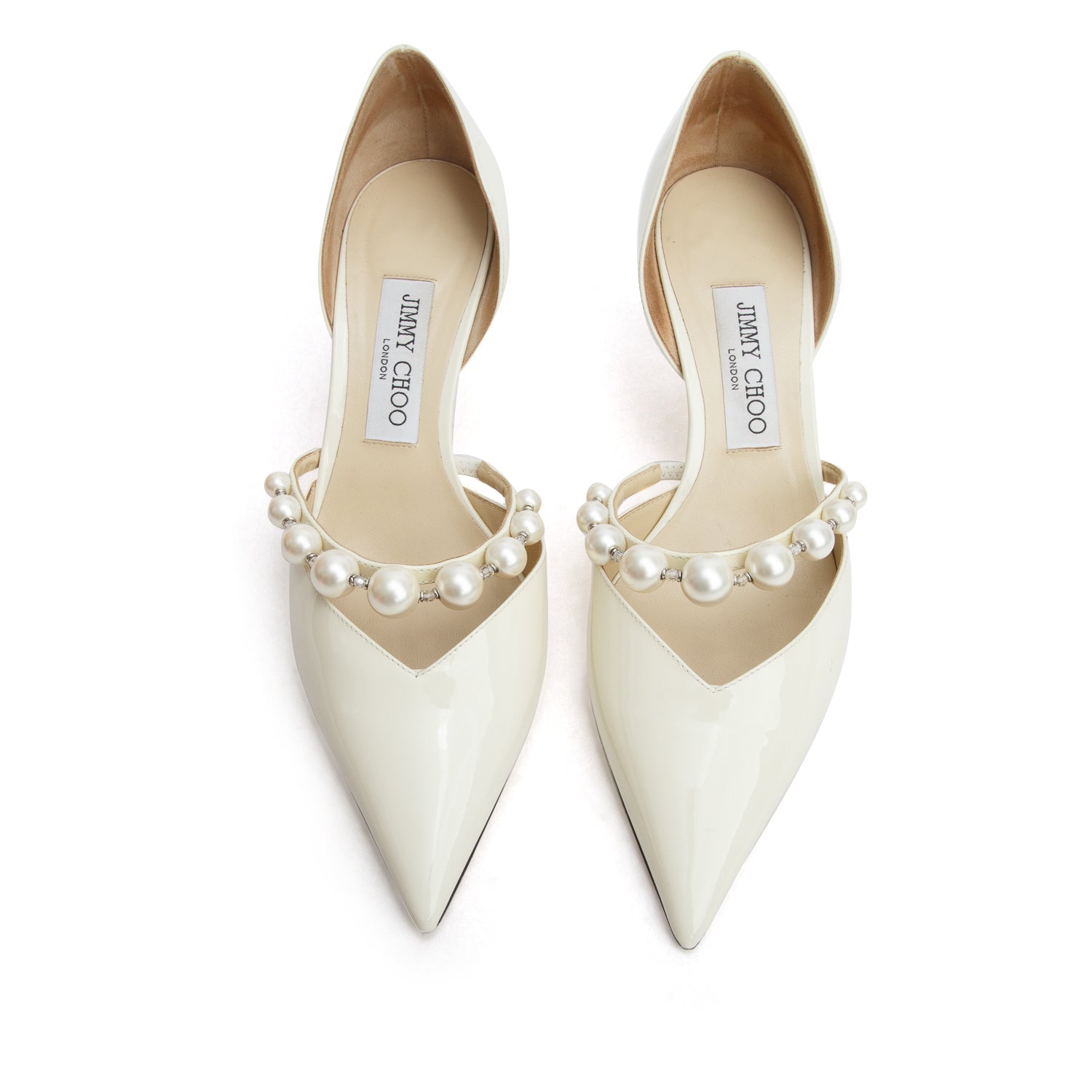 Jimmy Choo White Patent Leather Aurelie 65 D'orsay Pearl Crystal Pumps, Women's Size 39 w/ Box
