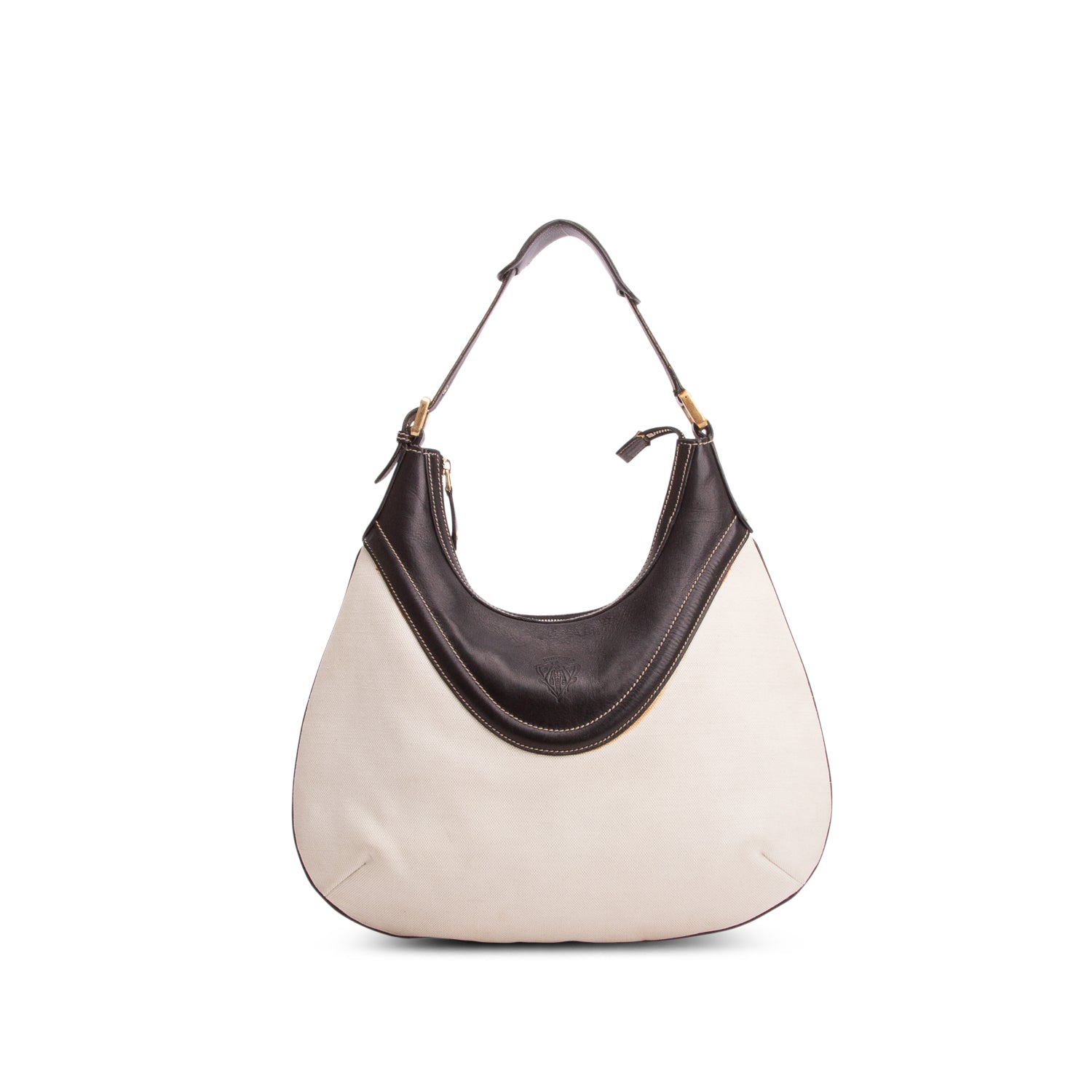 Gucci White Canvas Black Leather Hysteria Crest Hobo Bag
