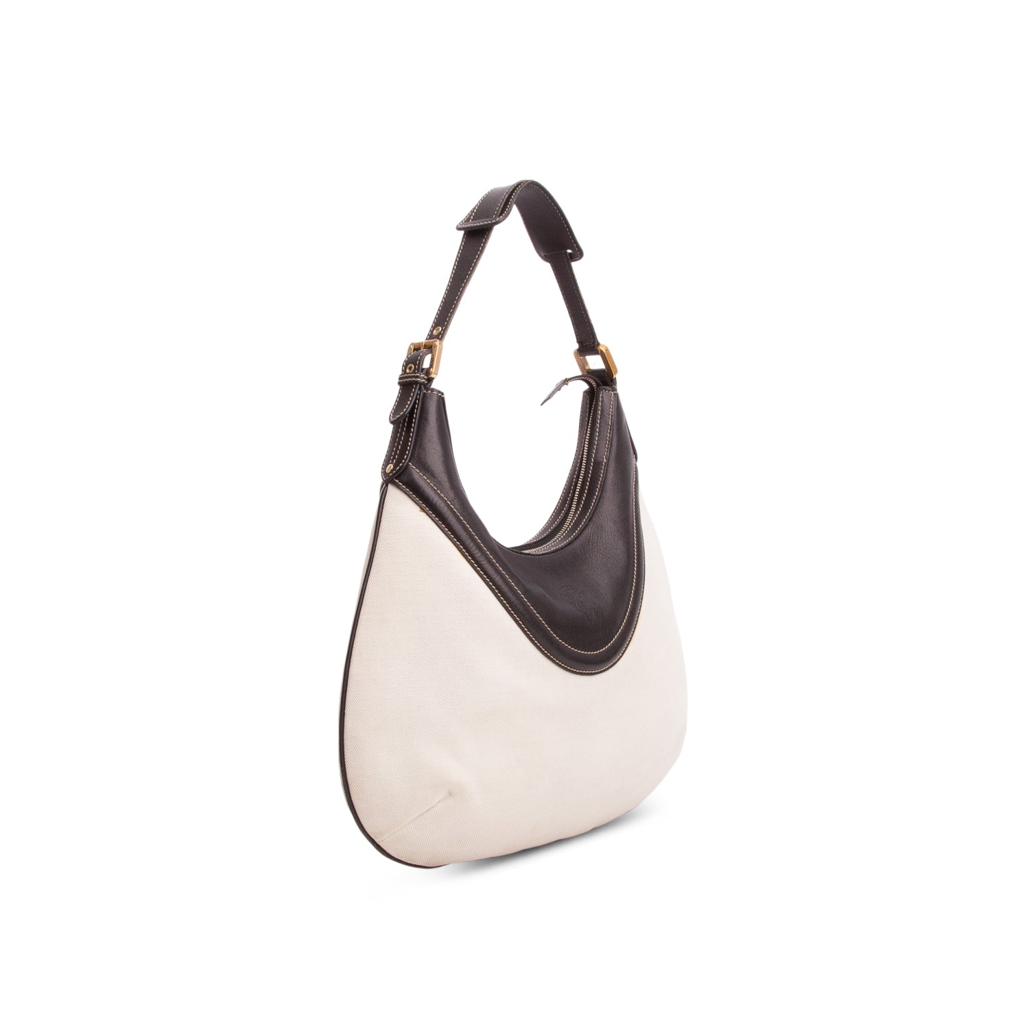 Gucci White Canvas Black Leather Hysteria Crest Hobo Bag