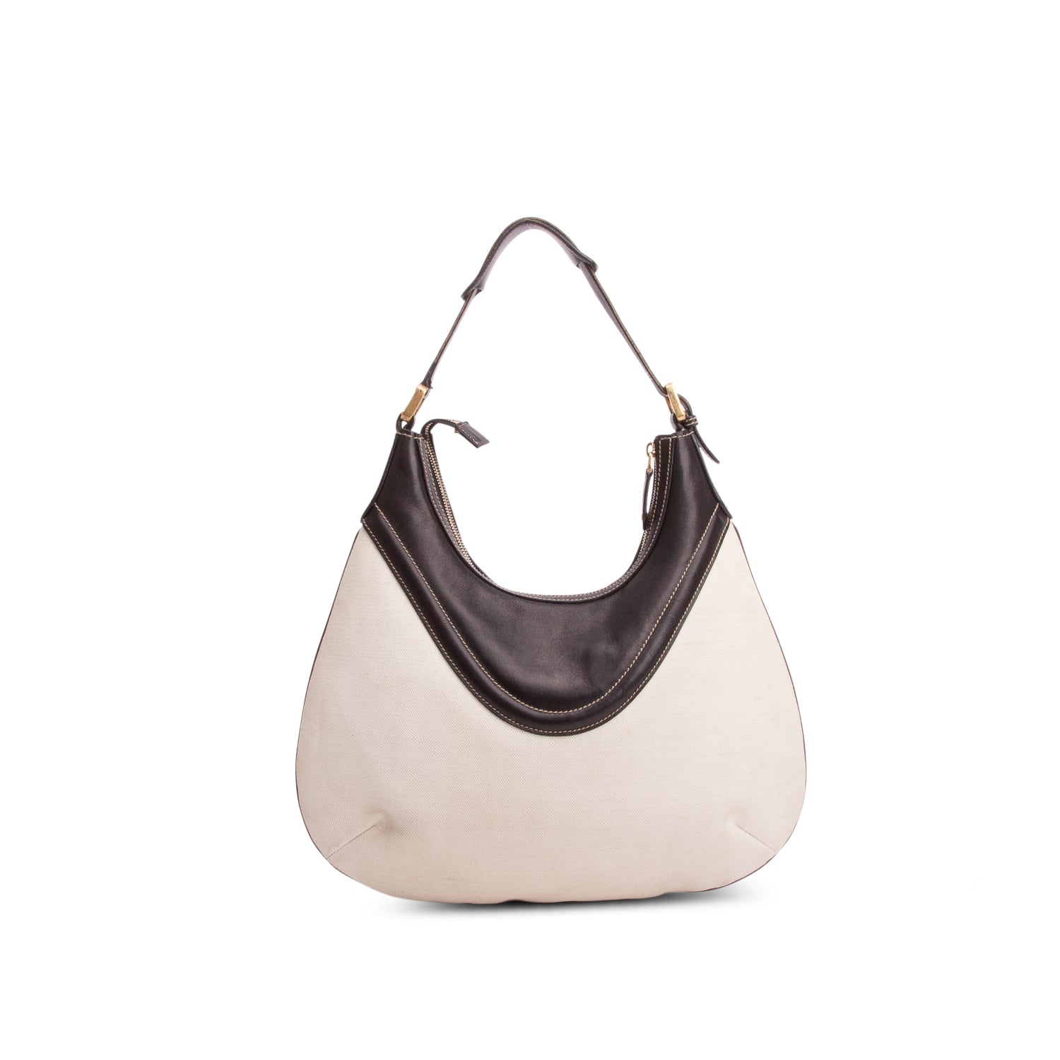 Gucci White Canvas Black Leather Hysteria Crest Hobo Bag
