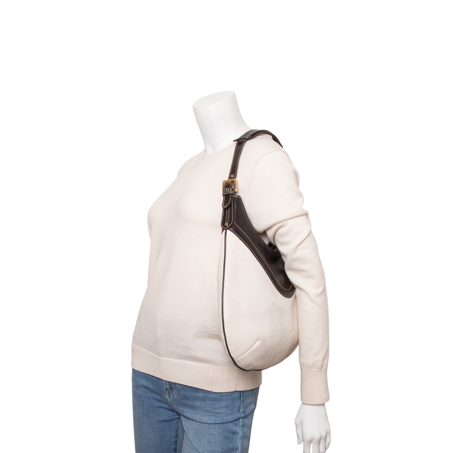 Gucci White Canvas Black Leather Hysteria Crest Hobo Bag
