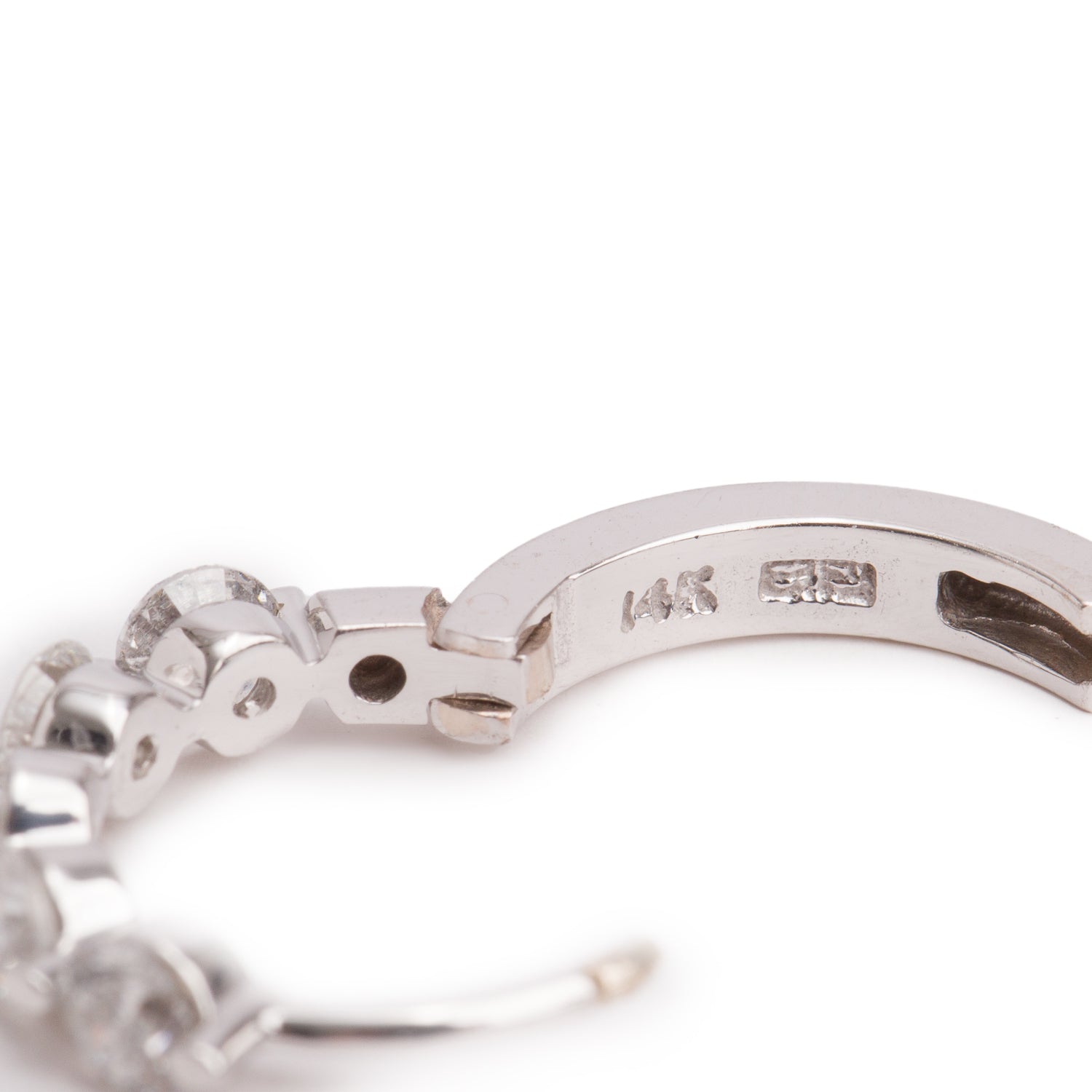 14k White Gold Diamond Huggie Earrings